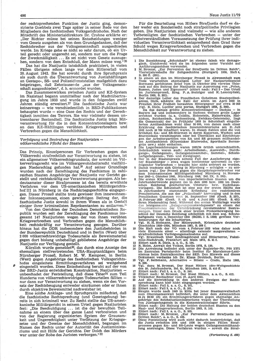 Neue Justiz (NJ), Zeitschrift für sozialistisches Recht und Gesetzlichkeit [Deutsche Demokratische Republik (DDR)], 33. Jahrgang 1979, Seite 496 (NJ DDR 1979, S. 496)