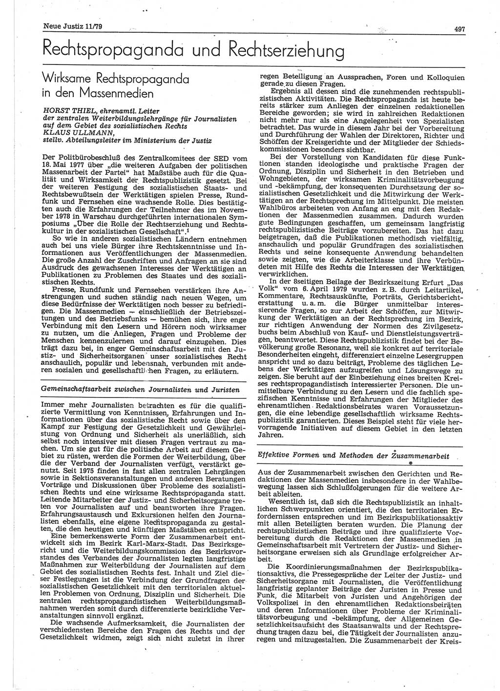 Neue Justiz (NJ), Zeitschrift für sozialistisches Recht und Gesetzlichkeit [Deutsche Demokratische Republik (DDR)], 33. Jahrgang 1979, Seite 497 (NJ DDR 1979, S. 497)