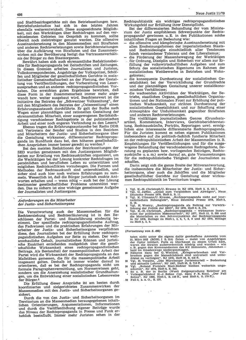 Neue Justiz (NJ), Zeitschrift für sozialistisches Recht und Gesetzlichkeit [Deutsche Demokratische Republik (DDR)], 33. Jahrgang 1979, Seite 498 (NJ DDR 1979, S. 498)