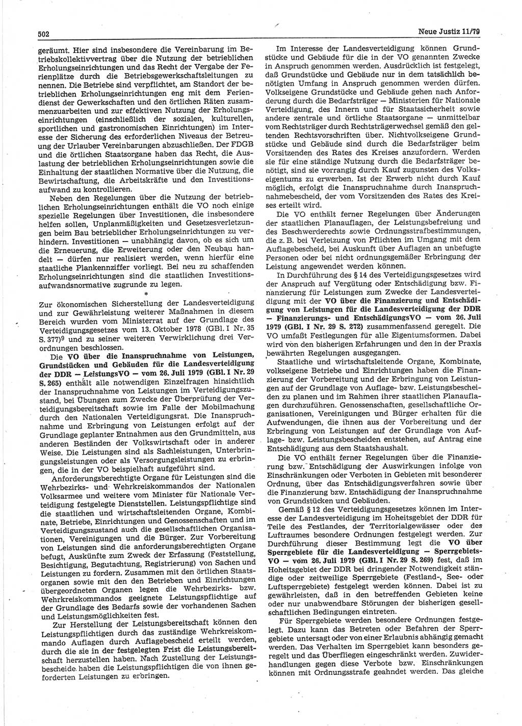 Neue Justiz (NJ), Zeitschrift für sozialistisches Recht und Gesetzlichkeit [Deutsche Demokratische Republik (DDR)], 33. Jahrgang 1979, Seite 502 (NJ DDR 1979, S. 502)