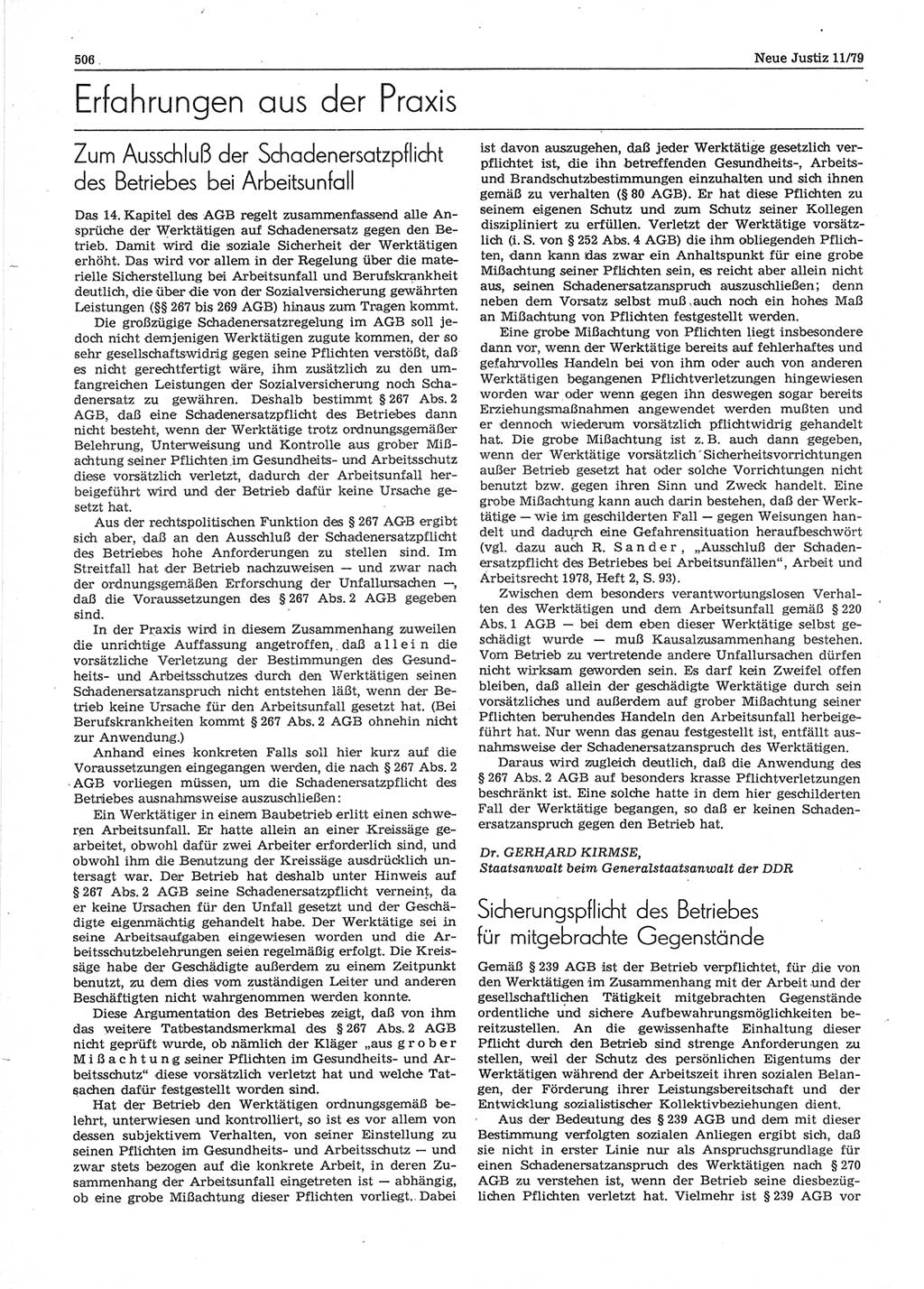 Neue Justiz (NJ), Zeitschrift für sozialistisches Recht und Gesetzlichkeit [Deutsche Demokratische Republik (DDR)], 33. Jahrgang 1979, Seite 506 (NJ DDR 1979, S. 506)
