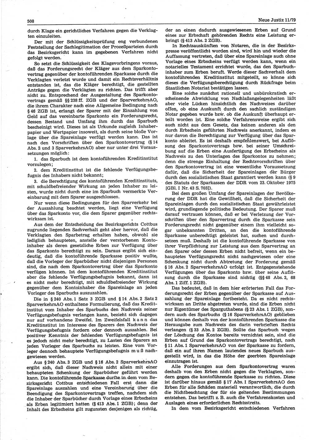 Neue Justiz (NJ), Zeitschrift für sozialistisches Recht und Gesetzlichkeit [Deutsche Demokratische Republik (DDR)], 33. Jahrgang 1979, Seite 508 (NJ DDR 1979, S. 508)
