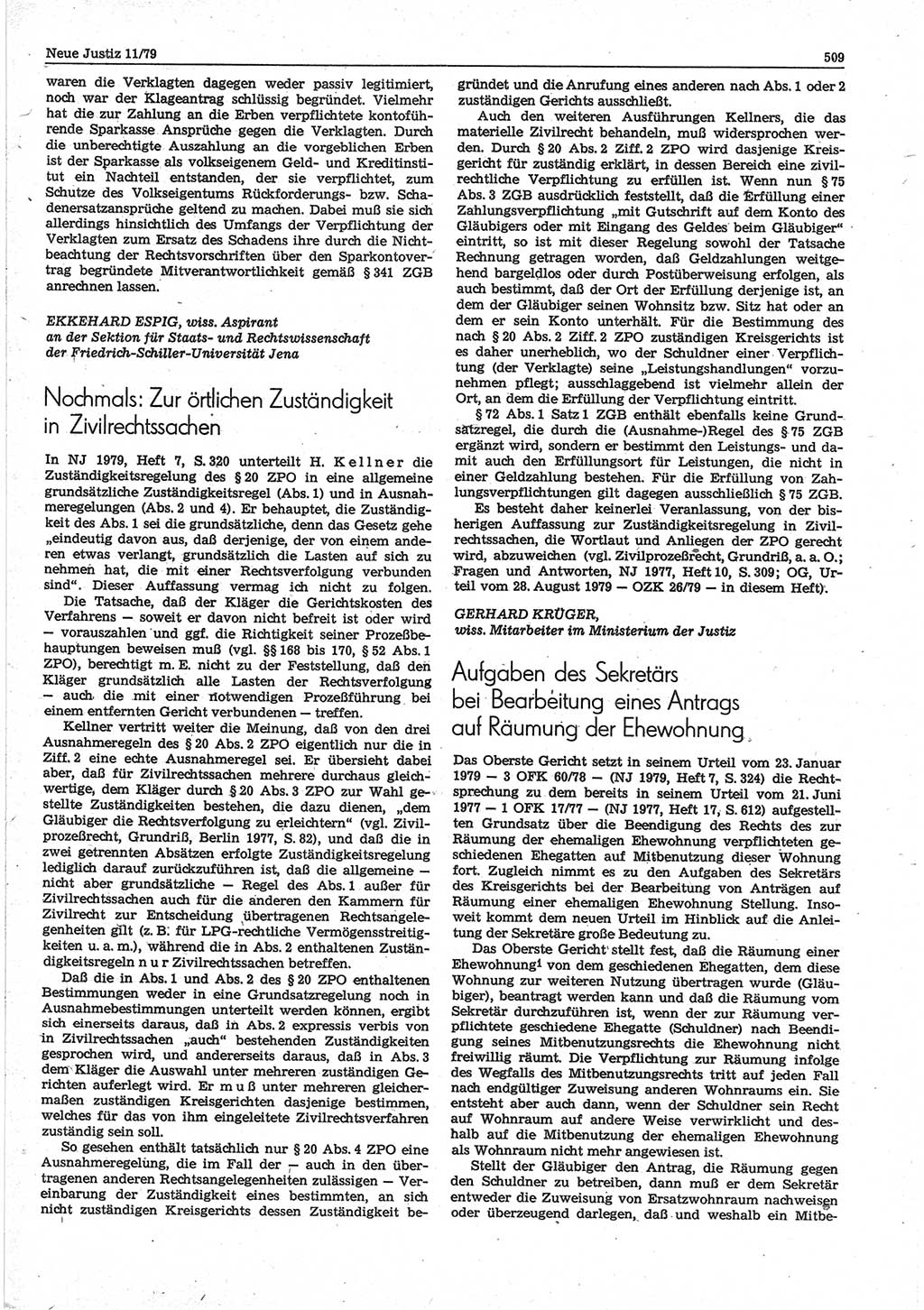 Neue Justiz (NJ), Zeitschrift für sozialistisches Recht und Gesetzlichkeit [Deutsche Demokratische Republik (DDR)], 33. Jahrgang 1979, Seite 509 (NJ DDR 1979, S. 509)