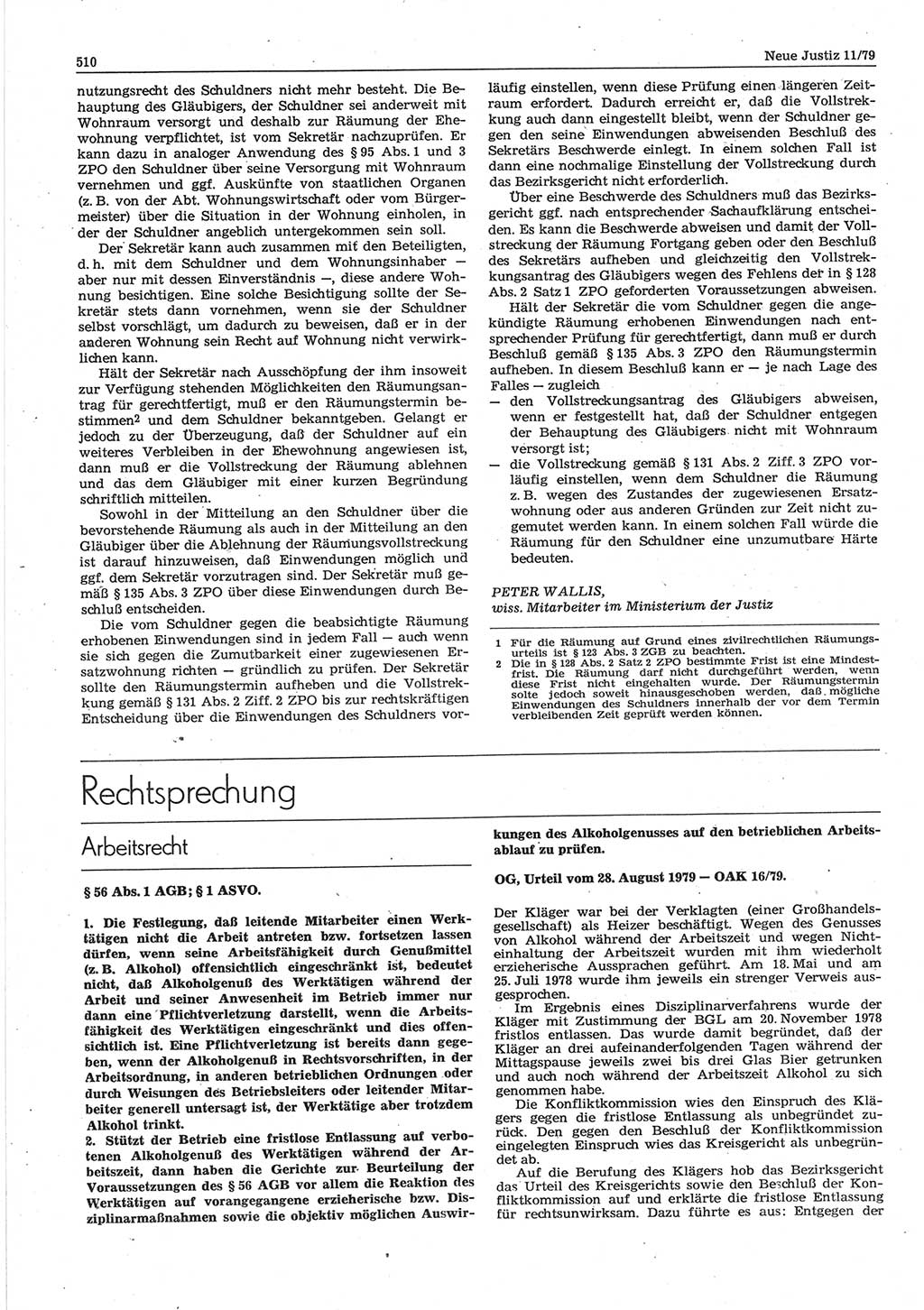 Neue Justiz (NJ), Zeitschrift für sozialistisches Recht und Gesetzlichkeit [Deutsche Demokratische Republik (DDR)], 33. Jahrgang 1979, Seite 510 (NJ DDR 1979, S. 510)