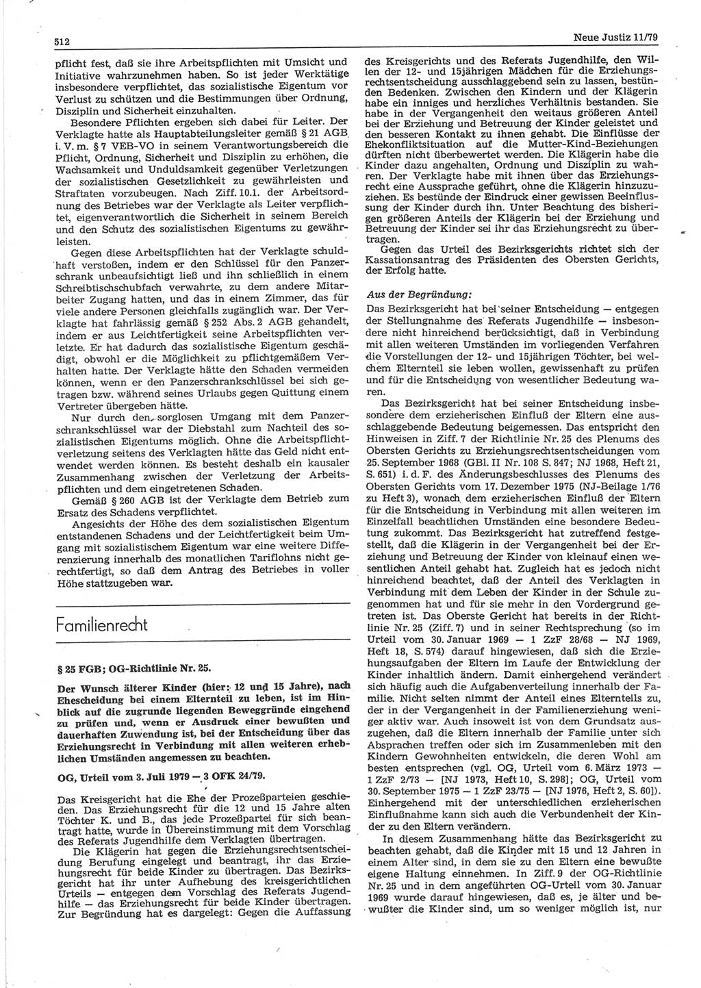 Neue Justiz (NJ), Zeitschrift für sozialistisches Recht und Gesetzlichkeit [Deutsche Demokratische Republik (DDR)], 33. Jahrgang 1979, Seite 512 (NJ DDR 1979, S. 512)