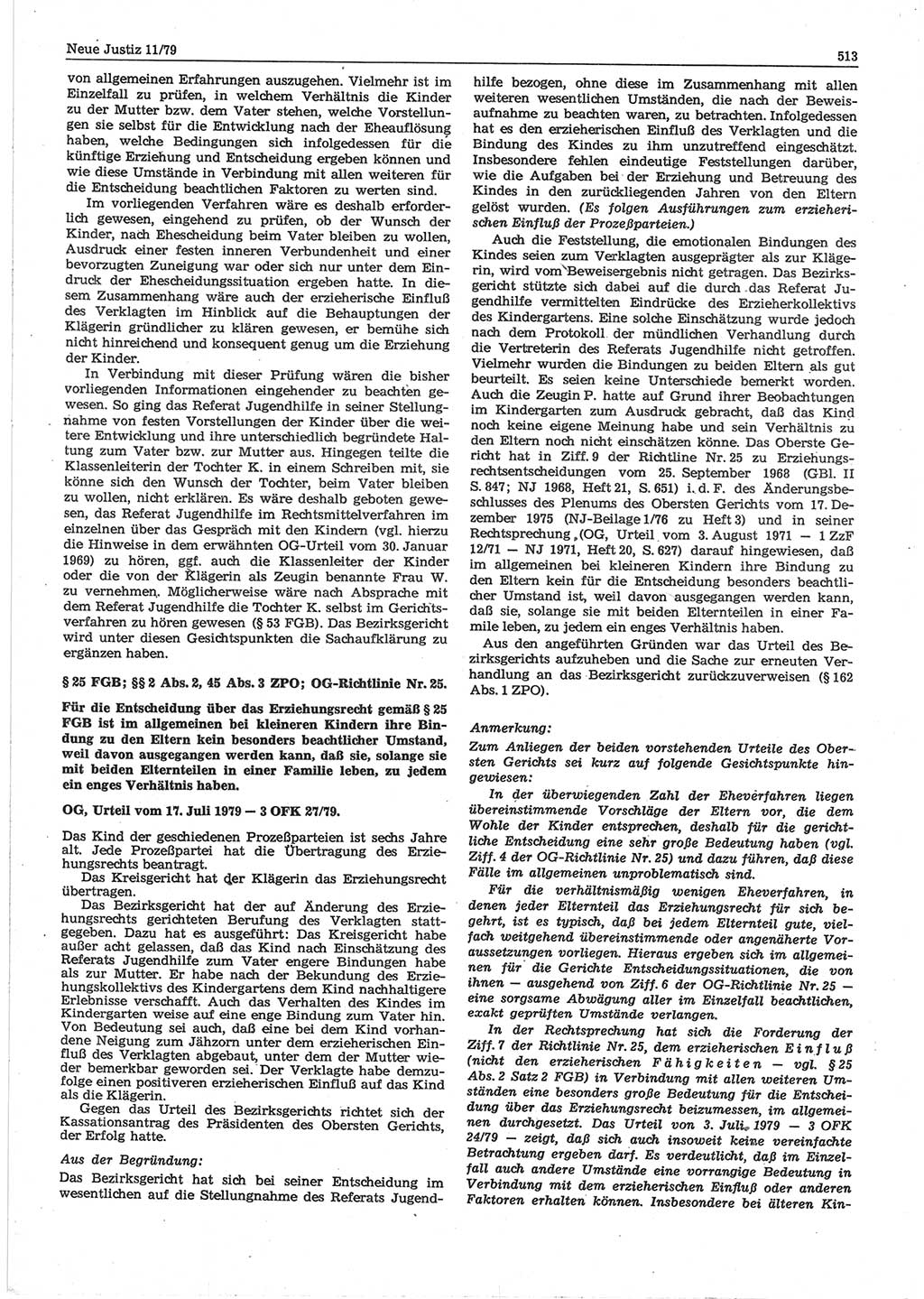 Neue Justiz (NJ), Zeitschrift für sozialistisches Recht und Gesetzlichkeit [Deutsche Demokratische Republik (DDR)], 33. Jahrgang 1979, Seite 513 (NJ DDR 1979, S. 513)