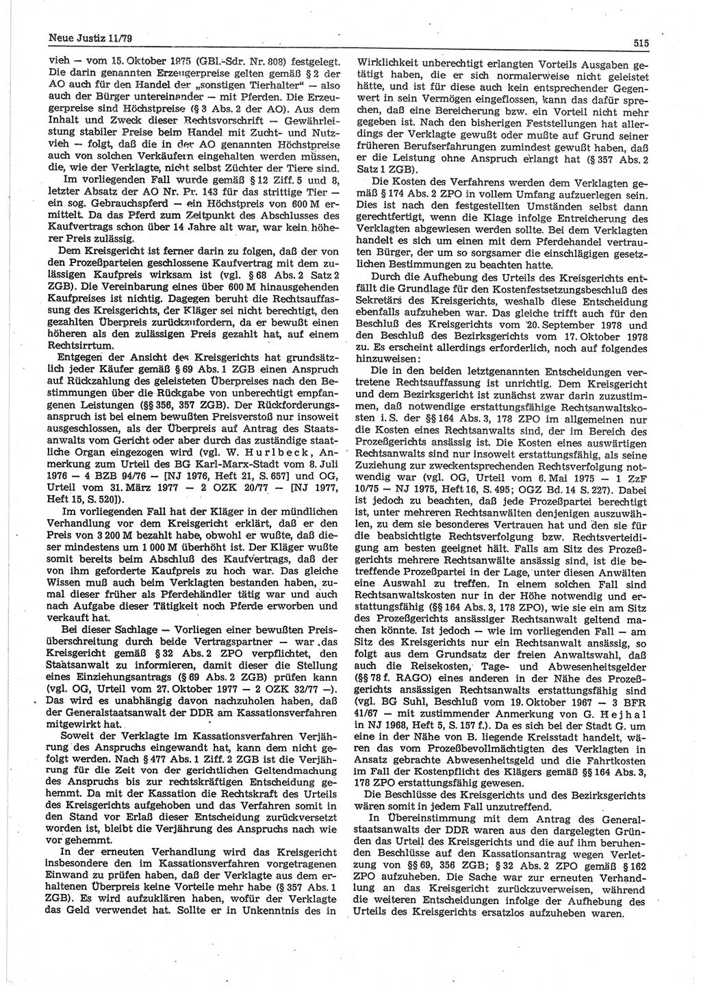 Neue Justiz (NJ), Zeitschrift für sozialistisches Recht und Gesetzlichkeit [Deutsche Demokratische Republik (DDR)], 33. Jahrgang 1979, Seite 515 (NJ DDR 1979, S. 515)