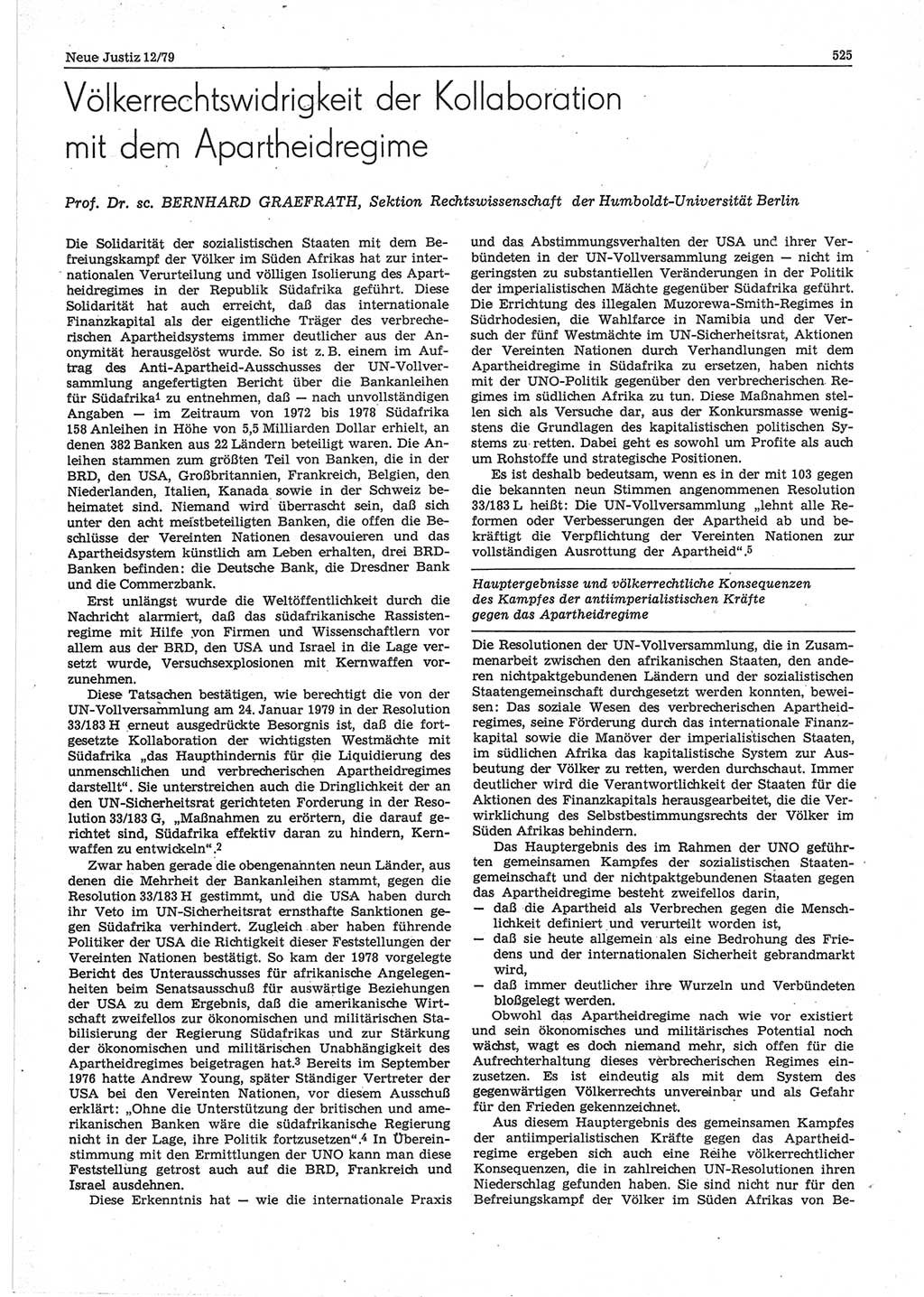 Neue Justiz (NJ), Zeitschrift für sozialistisches Recht und Gesetzlichkeit [Deutsche Demokratische Republik (DDR)], 33. Jahrgang 1979, Seite 525 (NJ DDR 1979, S. 525)
