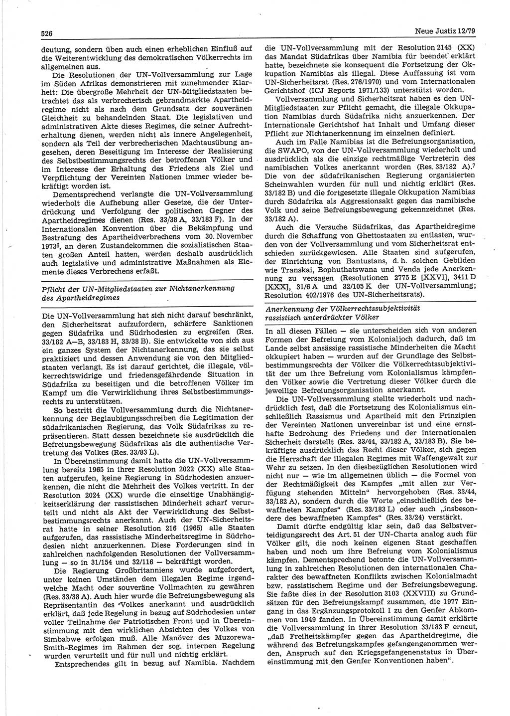 Neue Justiz (NJ), Zeitschrift für sozialistisches Recht und Gesetzlichkeit [Deutsche Demokratische Republik (DDR)], 33. Jahrgang 1979, Seite 526 (NJ DDR 1979, S. 526)