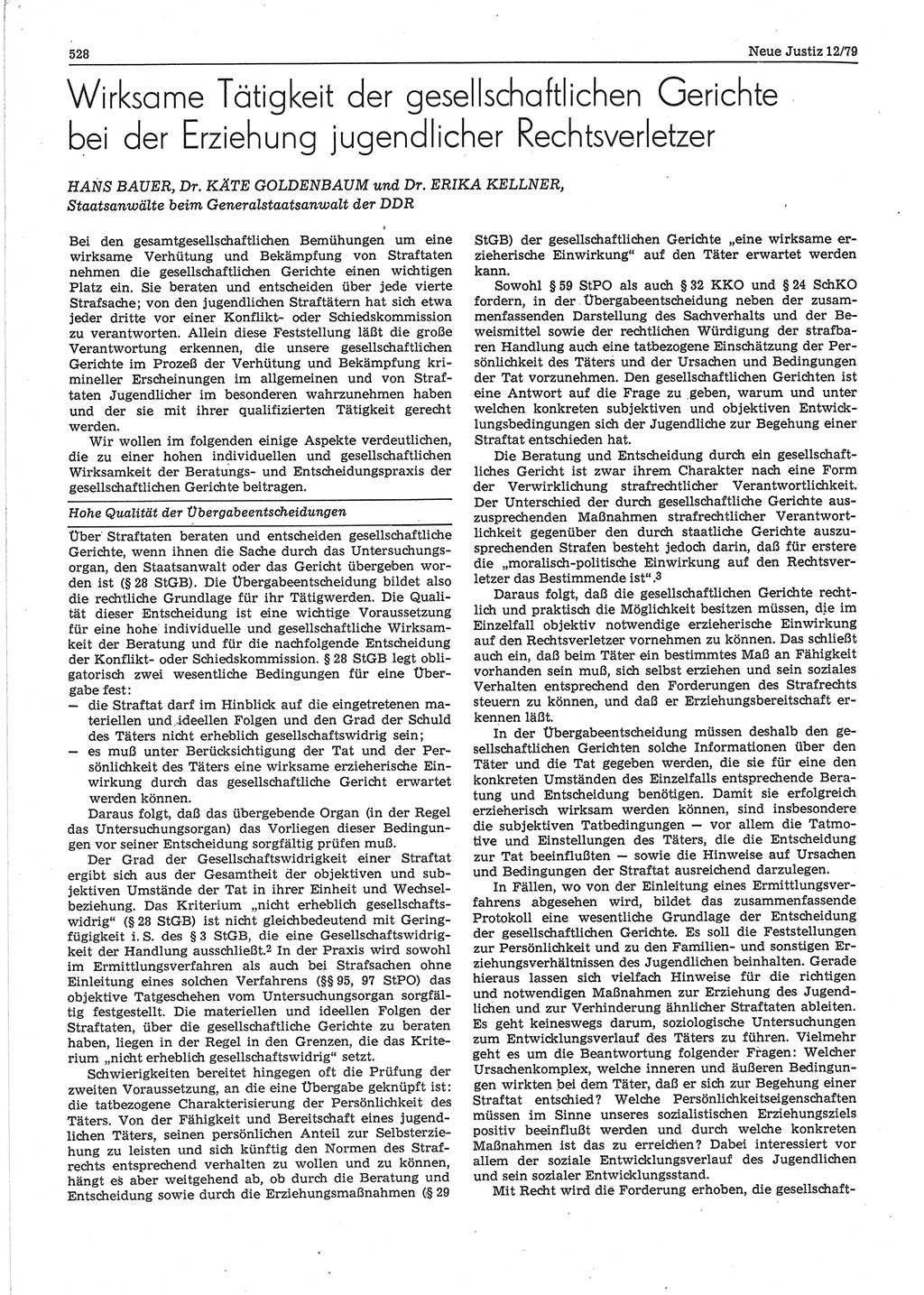 Neue Justiz (NJ), Zeitschrift für sozialistisches Recht und Gesetzlichkeit [Deutsche Demokratische Republik (DDR)], 33. Jahrgang 1979, Seite 528 (NJ DDR 1979, S. 528)