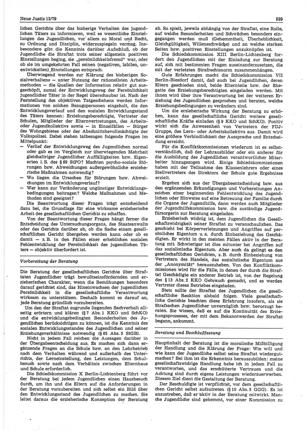 Neue Justiz (NJ), Zeitschrift für sozialistisches Recht und Gesetzlichkeit [Deutsche Demokratische Republik (DDR)], 33. Jahrgang 1979, Seite 529 (NJ DDR 1979, S. 529)
