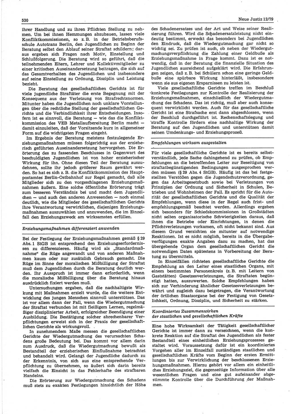 Neue Justiz (NJ), Zeitschrift für sozialistisches Recht und Gesetzlichkeit [Deutsche Demokratische Republik (DDR)], 33. Jahrgang 1979, Seite 530 (NJ DDR 1979, S. 530)