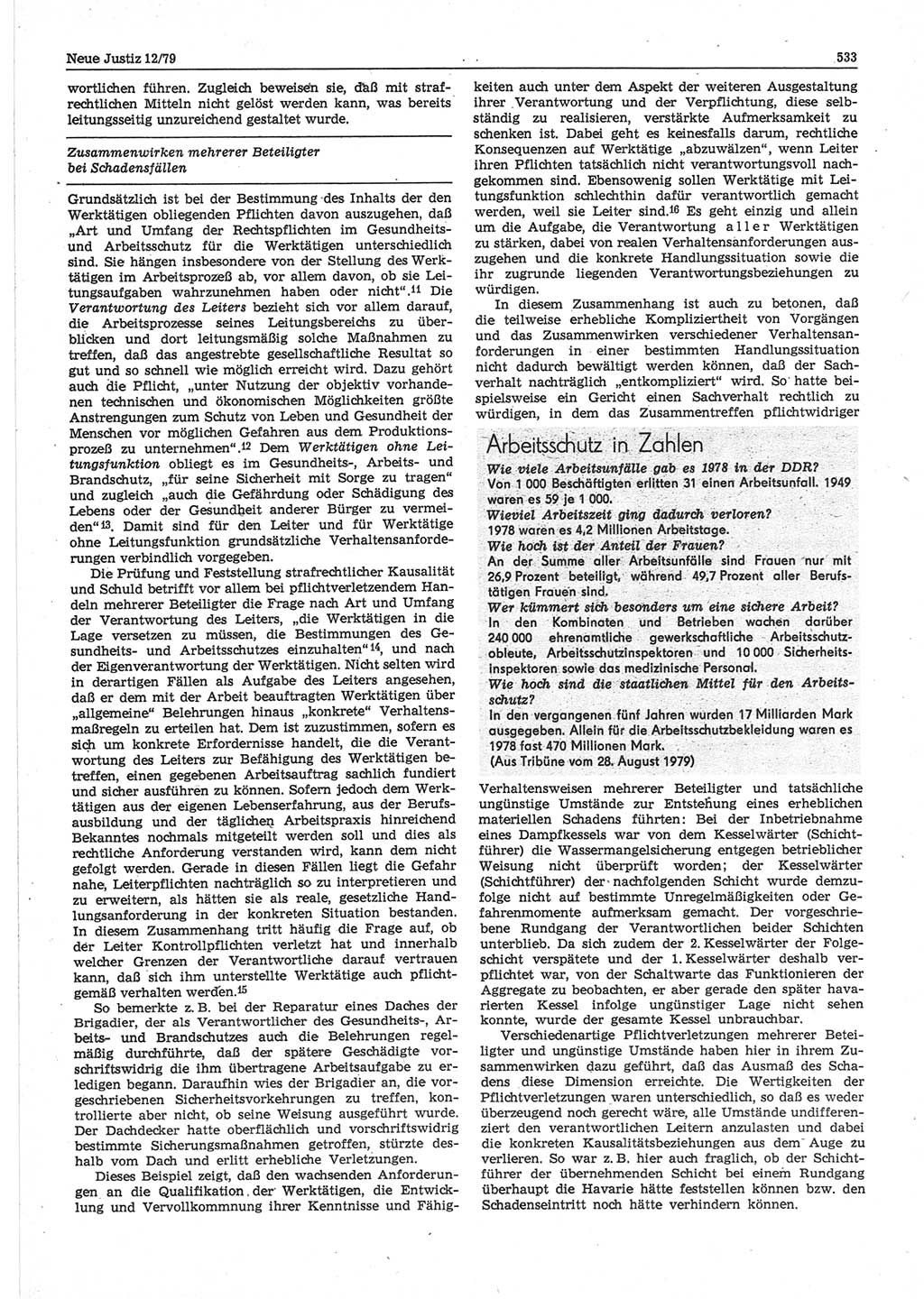 Neue Justiz (NJ), Zeitschrift für sozialistisches Recht und Gesetzlichkeit [Deutsche Demokratische Republik (DDR)], 33. Jahrgang 1979, Seite 533 (NJ DDR 1979, S. 533)