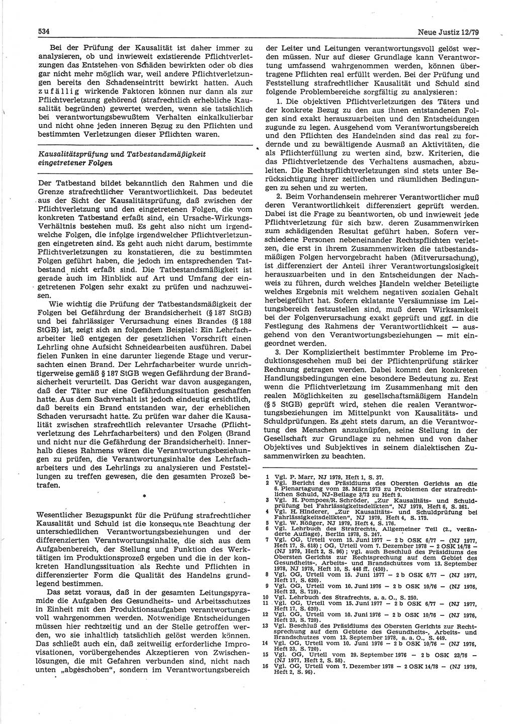 Neue Justiz (NJ), Zeitschrift für sozialistisches Recht und Gesetzlichkeit [Deutsche Demokratische Republik (DDR)], 33. Jahrgang 1979, Seite 534 (NJ DDR 1979, S. 534)