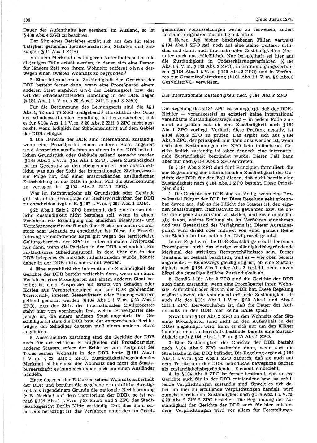 Neue Justiz (NJ), Zeitschrift für sozialistisches Recht und Gesetzlichkeit [Deutsche Demokratische Republik (DDR)], 33. Jahrgang 1979, Seite 536 (NJ DDR 1979, S. 536)