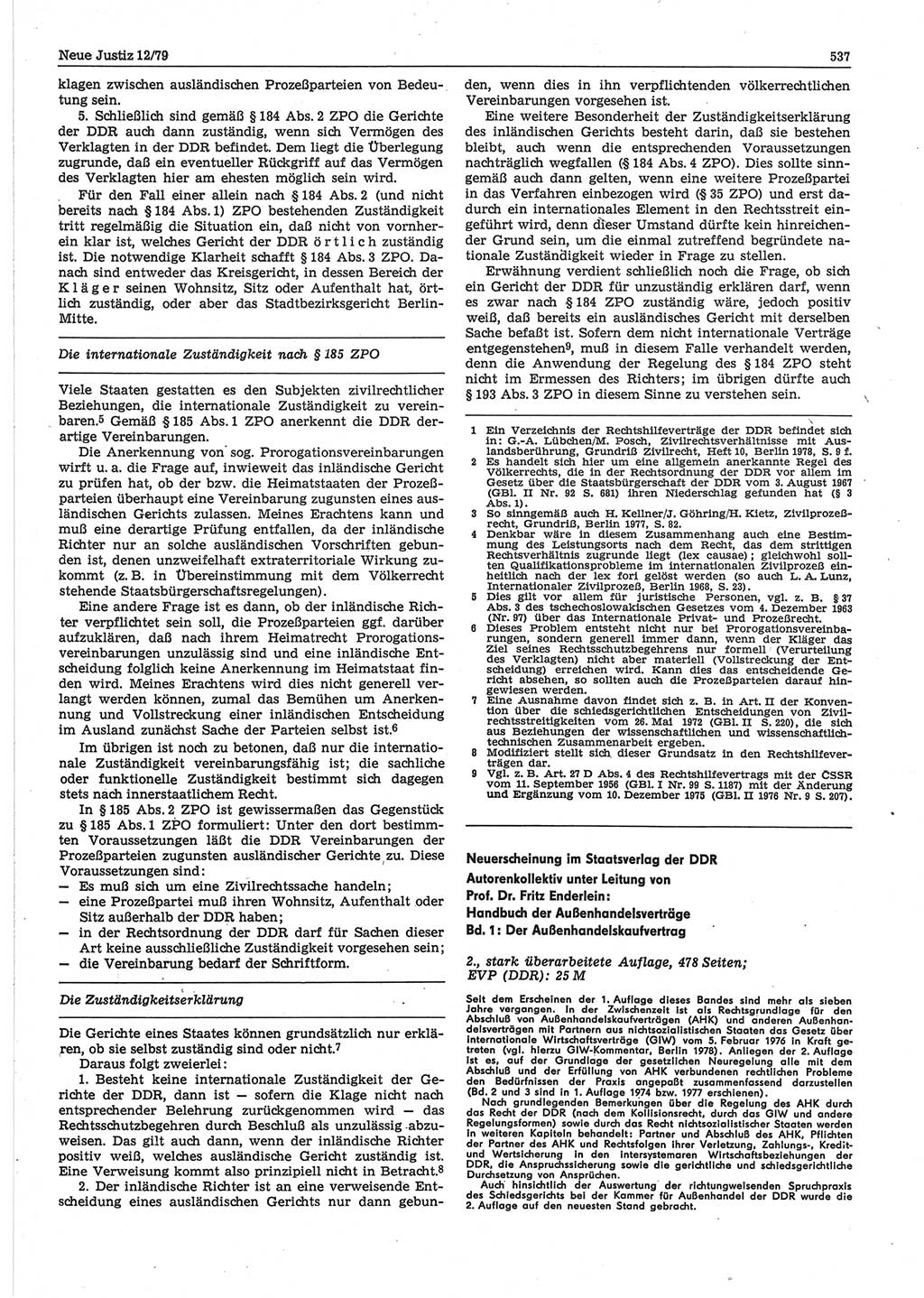 Neue Justiz (NJ), Zeitschrift für sozialistisches Recht und Gesetzlichkeit [Deutsche Demokratische Republik (DDR)], 33. Jahrgang 1979, Seite 537 (NJ DDR 1979, S. 537)