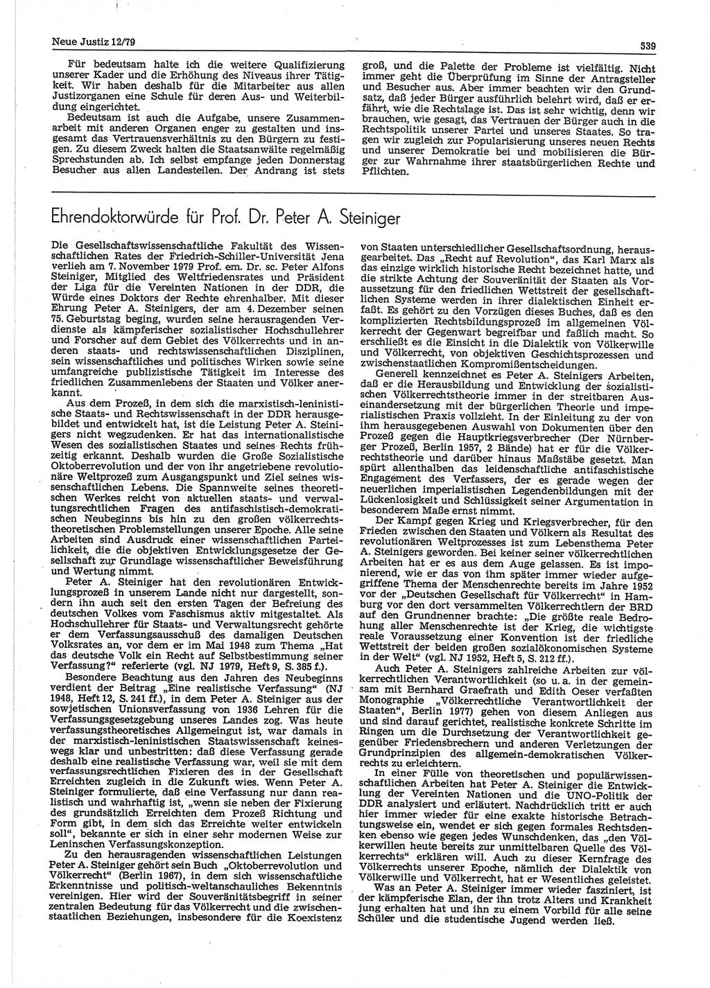 Neue Justiz (NJ), Zeitschrift für sozialistisches Recht und Gesetzlichkeit [Deutsche Demokratische Republik (DDR)], 33. Jahrgang 1979, Seite 539 (NJ DDR 1979, S. 539)