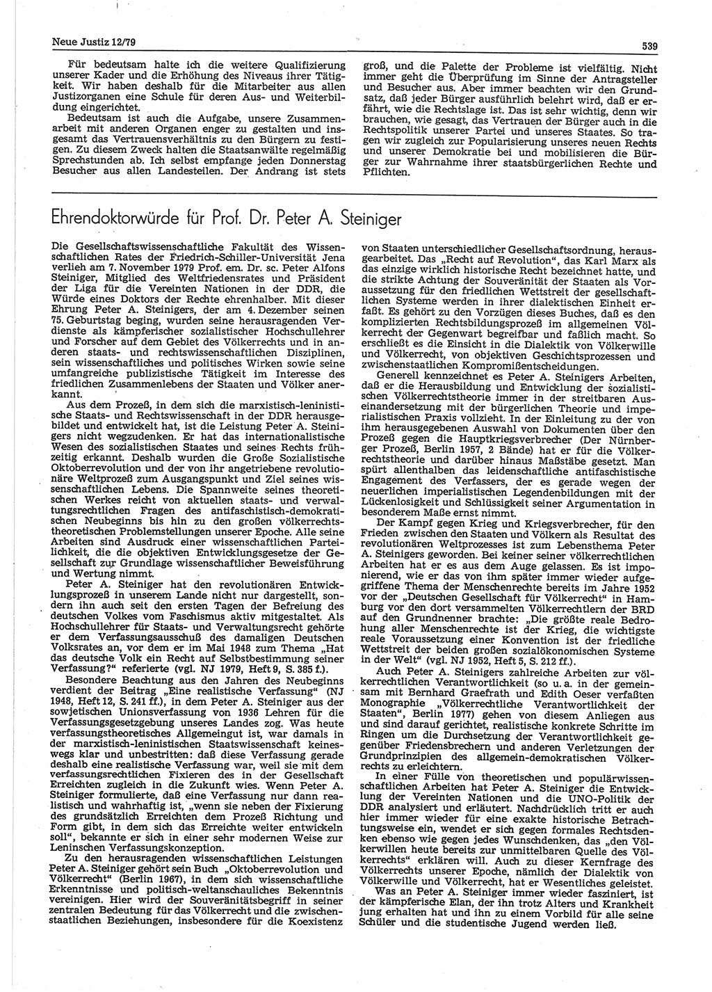 Neue Justiz (NJ), Zeitschrift für sozialistisches Recht und Gesetzlichkeit [Deutsche Demokratische Republik (DDR)], 33. Jahrgang 1979, Seite 539 (NJ DDR 1979, S. 539)