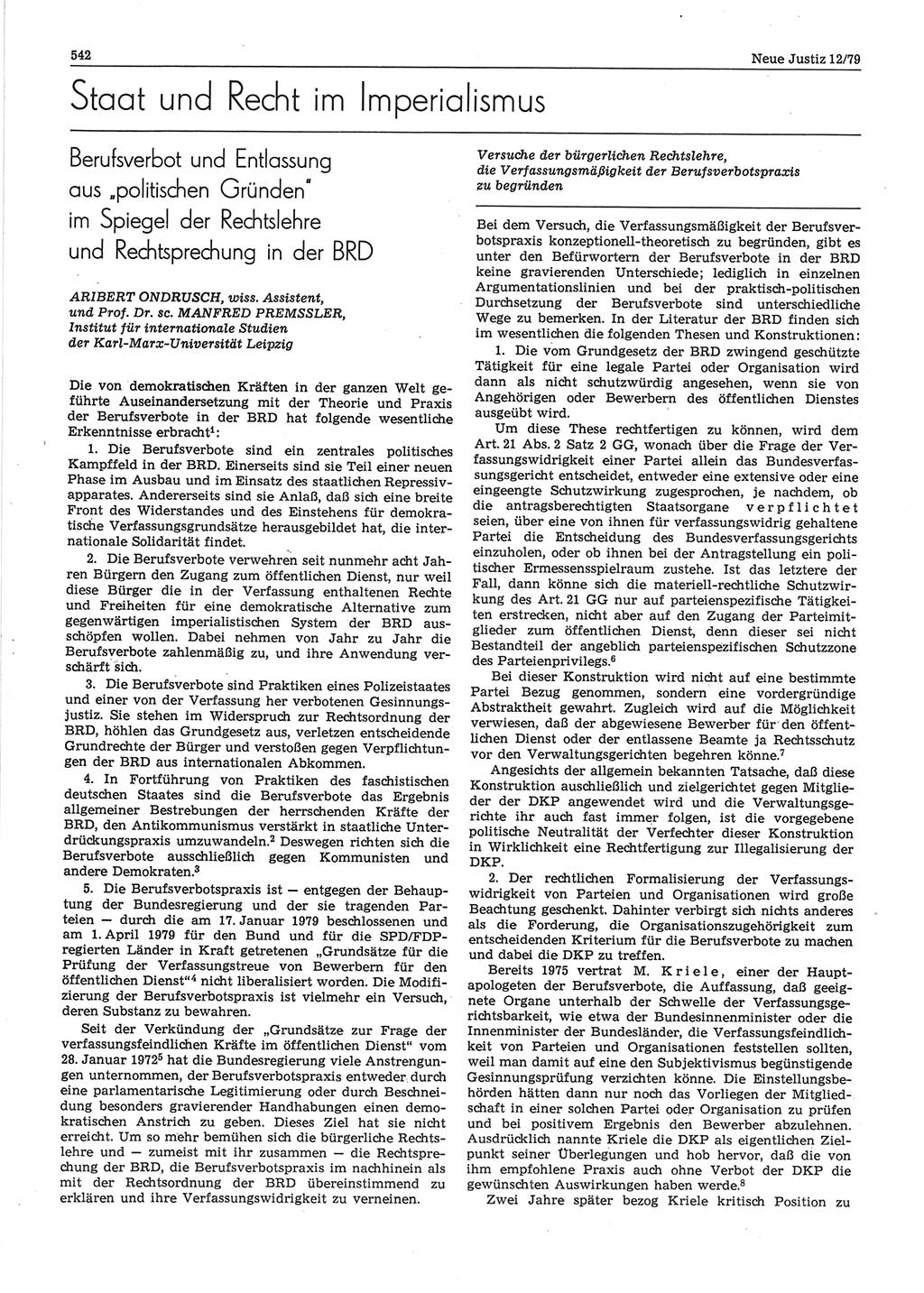 Neue Justiz (NJ), Zeitschrift für sozialistisches Recht und Gesetzlichkeit [Deutsche Demokratische Republik (DDR)], 33. Jahrgang 1979, Seite 542 (NJ DDR 1979, S. 542)