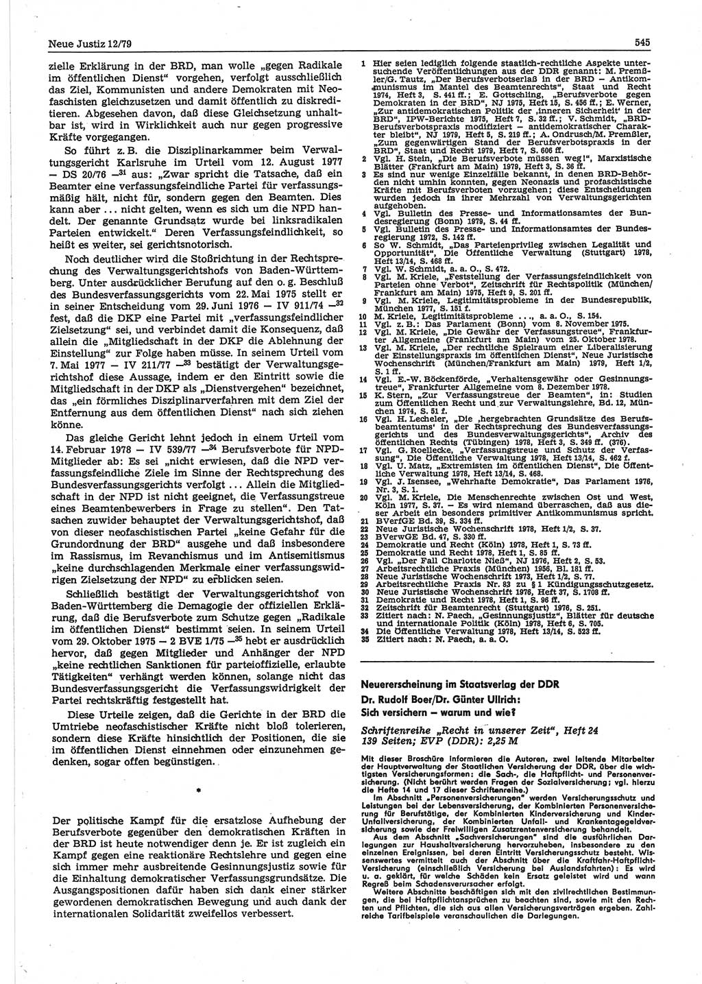 Neue Justiz (NJ), Zeitschrift für sozialistisches Recht und Gesetzlichkeit [Deutsche Demokratische Republik (DDR)], 33. Jahrgang 1979, Seite 545 (NJ DDR 1979, S. 545)