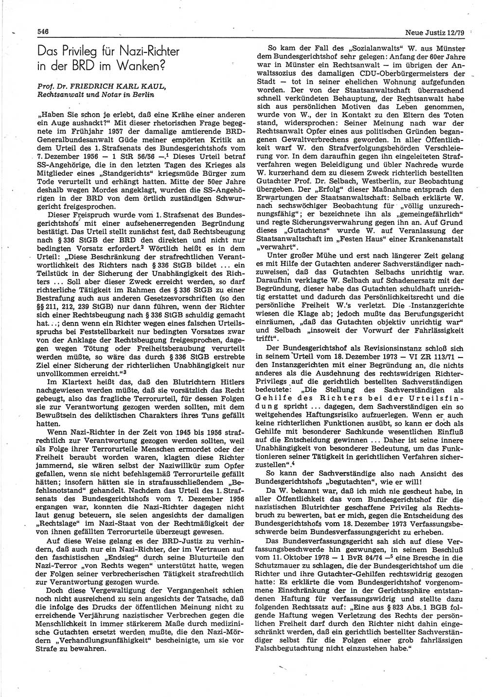 Neue Justiz (NJ), Zeitschrift für sozialistisches Recht und Gesetzlichkeit [Deutsche Demokratische Republik (DDR)], 33. Jahrgang 1979, Seite 546 (NJ DDR 1979, S. 546)