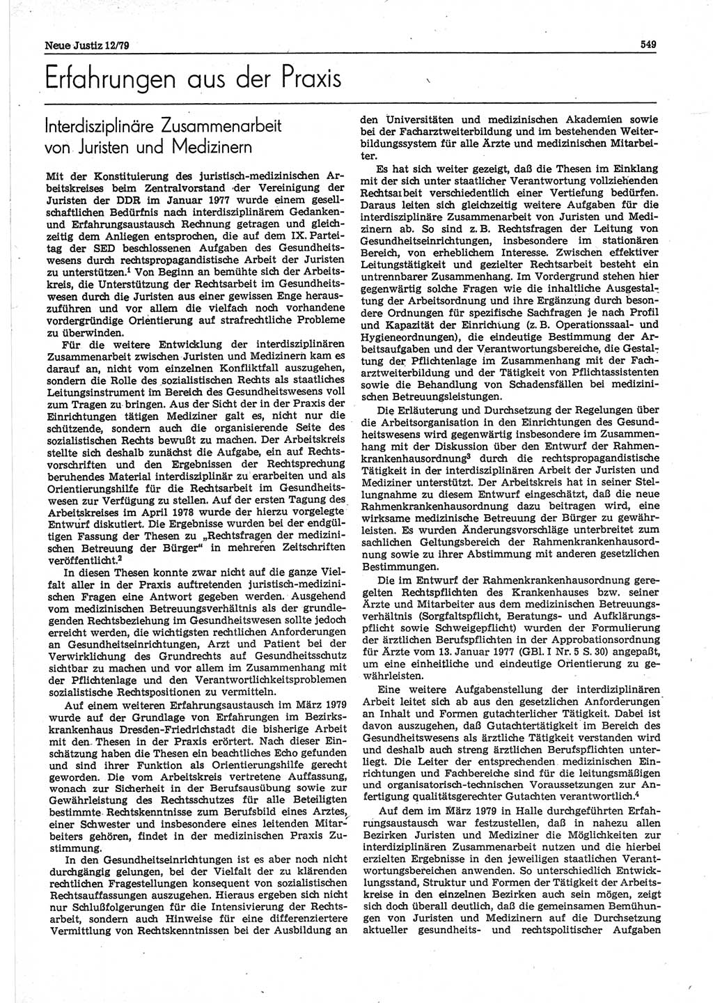 Neue Justiz (NJ), Zeitschrift für sozialistisches Recht und Gesetzlichkeit [Deutsche Demokratische Republik (DDR)], 33. Jahrgang 1979, Seite 549 (NJ DDR 1979, S. 549)