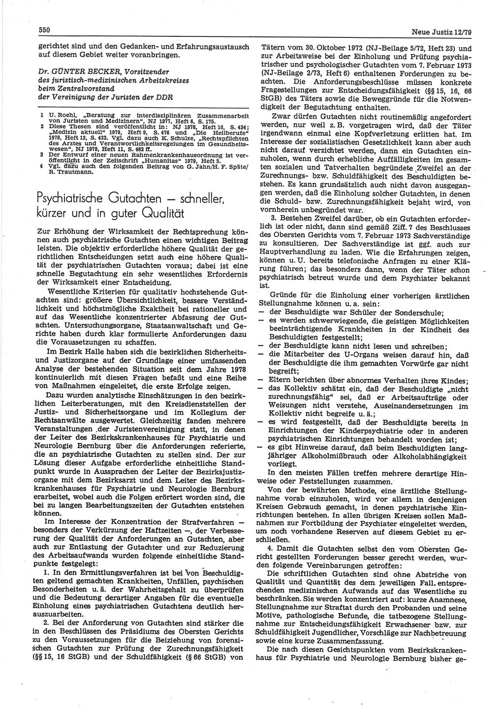 Neue Justiz (NJ), Zeitschrift für sozialistisches Recht und Gesetzlichkeit [Deutsche Demokratische Republik (DDR)], 33. Jahrgang 1979, Seite 550 (NJ DDR 1979, S. 550)