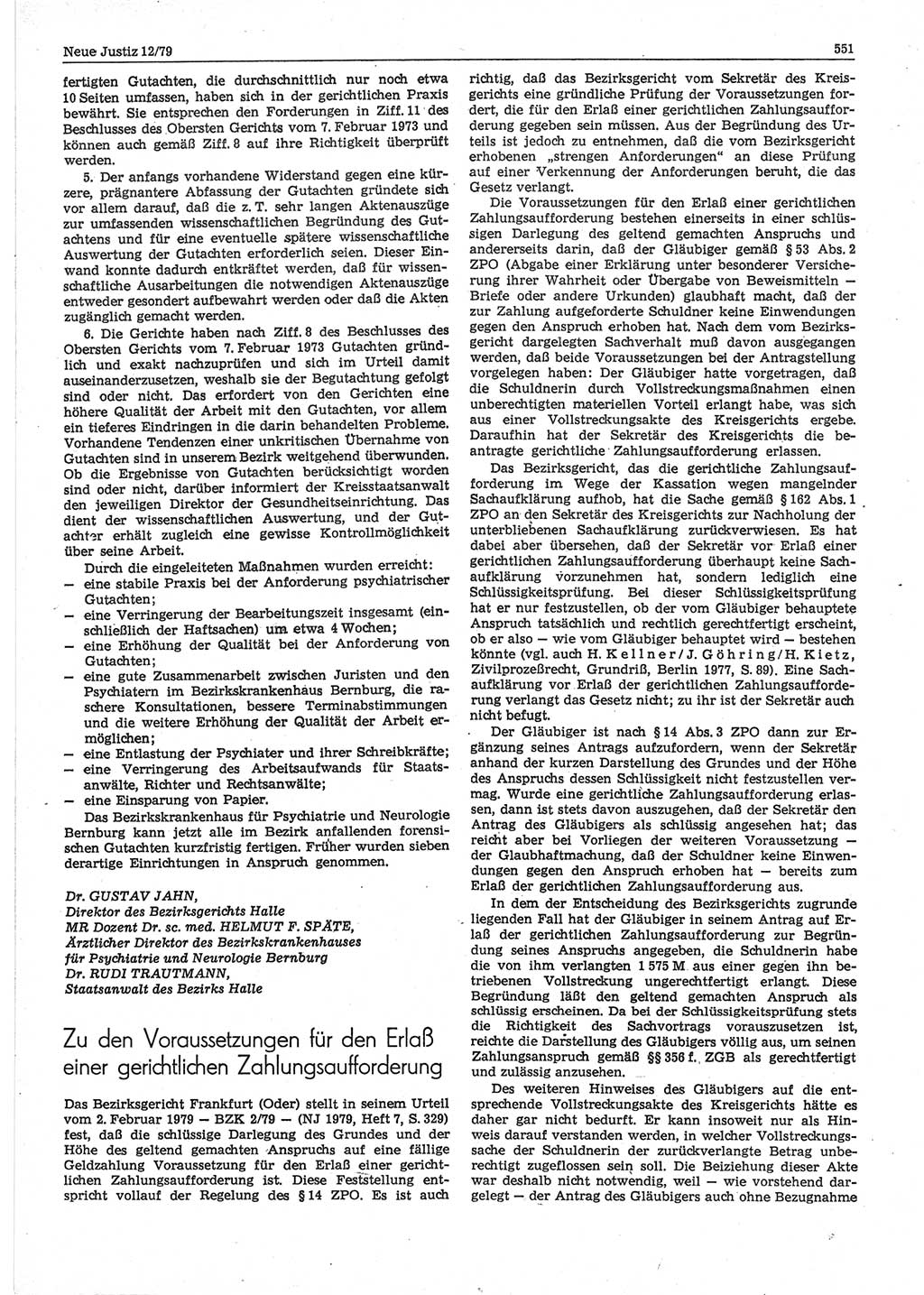 Neue Justiz (NJ), Zeitschrift für sozialistisches Recht und Gesetzlichkeit [Deutsche Demokratische Republik (DDR)], 33. Jahrgang 1979, Seite 551 (NJ DDR 1979, S. 551)
