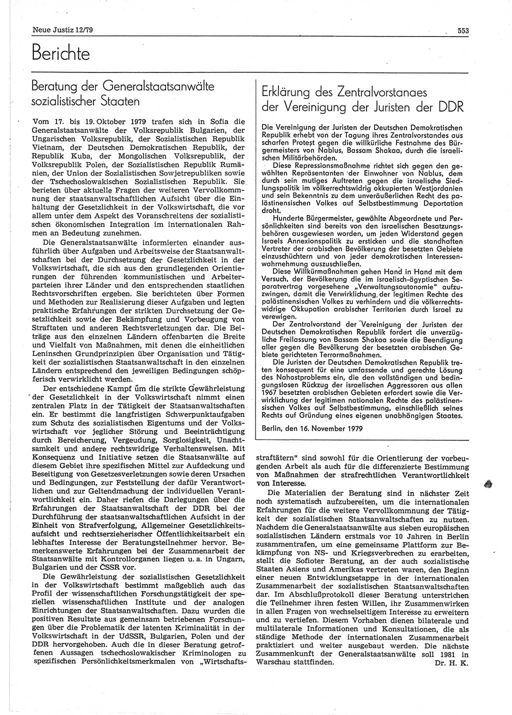 Neue Justiz (NJ), Zeitschrift für sozialistisches Recht und Gesetzlichkeit [Deutsche Demokratische Republik (DDR)], 33. Jahrgang 1979, Seite 553 (NJ DDR 1979, S. 553)