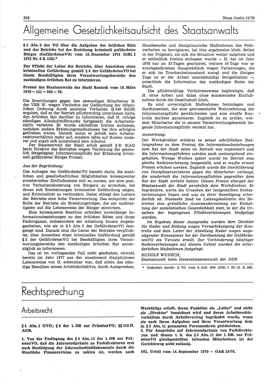 Neue Justiz (NJ), Zeitschrift für sozialistisches Recht und Gesetzlichkeit [Deutsche Demokratische Republik (DDR)], 33. Jahrgang 1979, Seite 558 (NJ DDR 1979, S. 558)