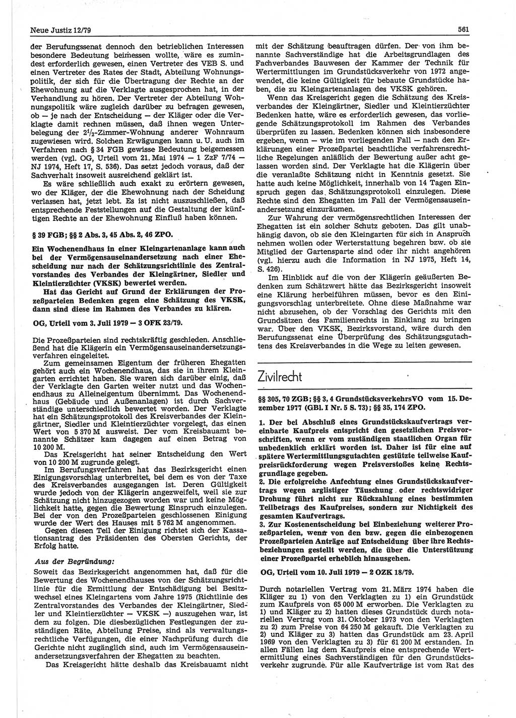 Neue Justiz (NJ), Zeitschrift für sozialistisches Recht und Gesetzlichkeit [Deutsche Demokratische Republik (DDR)], 33. Jahrgang 1979, Seite 561 (NJ DDR 1979, S. 561)