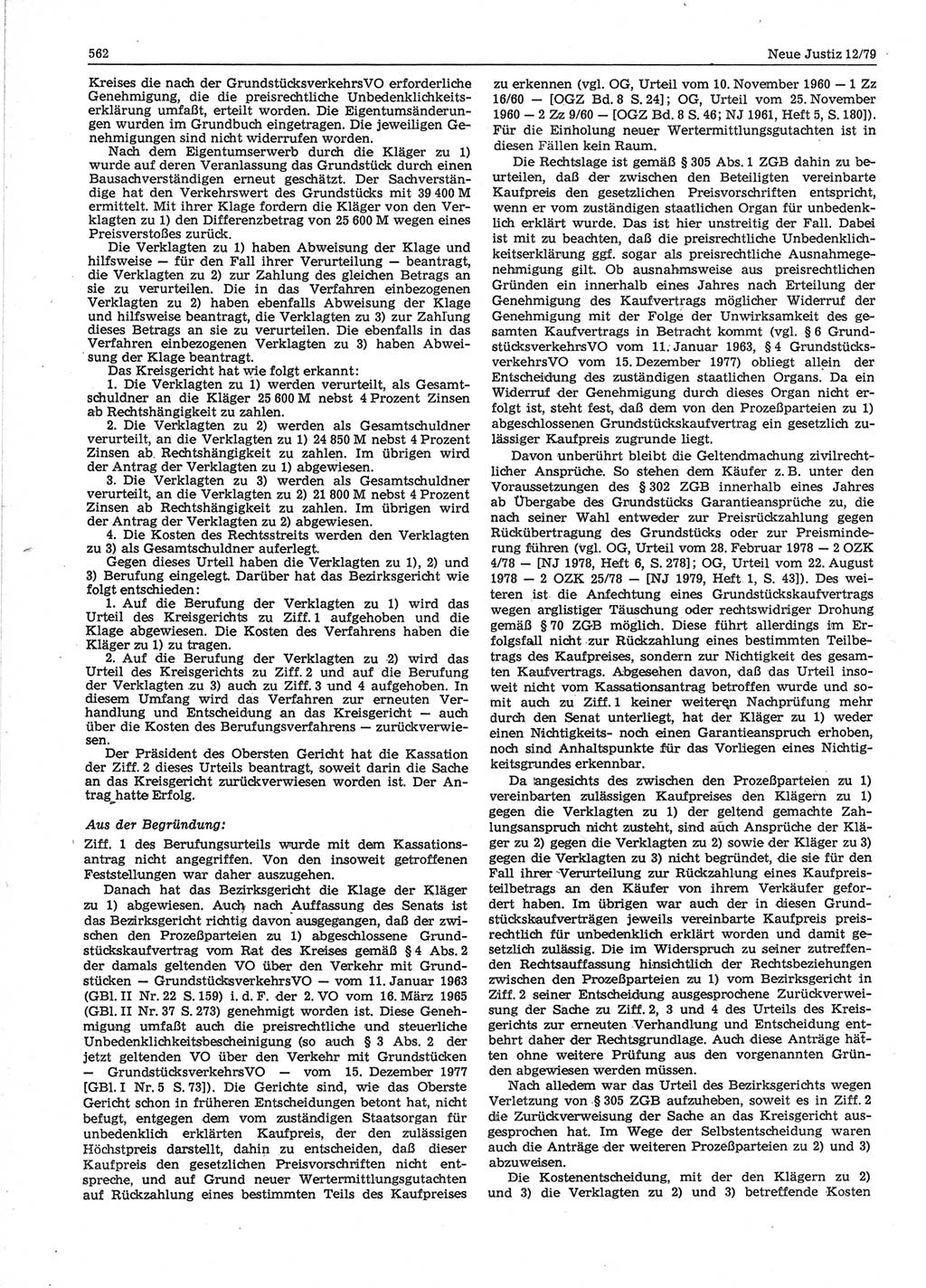 Neue Justiz (NJ), Zeitschrift für sozialistisches Recht und Gesetzlichkeit [Deutsche Demokratische Republik (DDR)], 33. Jahrgang 1979, Seite 562 (NJ DDR 1979, S. 562)