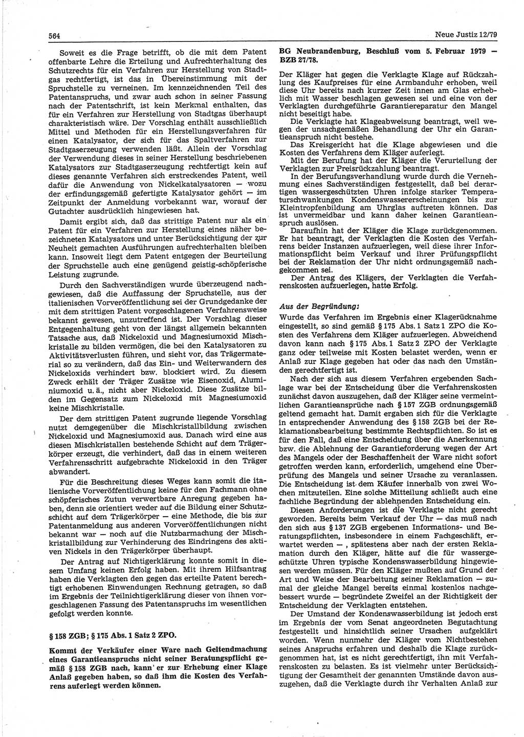 Neue Justiz (NJ), Zeitschrift für sozialistisches Recht und Gesetzlichkeit [Deutsche Demokratische Republik (DDR)], 33. Jahrgang 1979, Seite 564 (NJ DDR 1979, S. 564)
