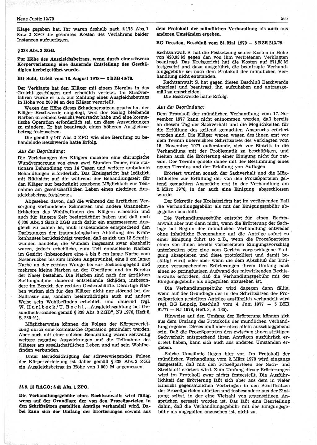 Neue Justiz (NJ), Zeitschrift für sozialistisches Recht und Gesetzlichkeit [Deutsche Demokratische Republik (DDR)], 33. Jahrgang 1979, Seite 565 (NJ DDR 1979, S. 565)