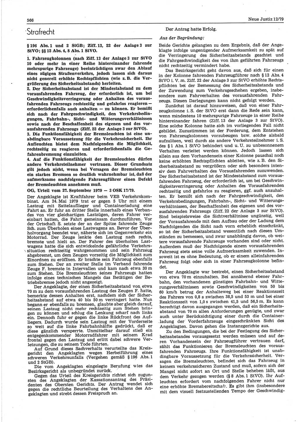Neue Justiz (NJ), Zeitschrift für sozialistisches Recht und Gesetzlichkeit [Deutsche Demokratische Republik (DDR)], 33. Jahrgang 1979, Seite 566 (NJ DDR 1979, S. 566)