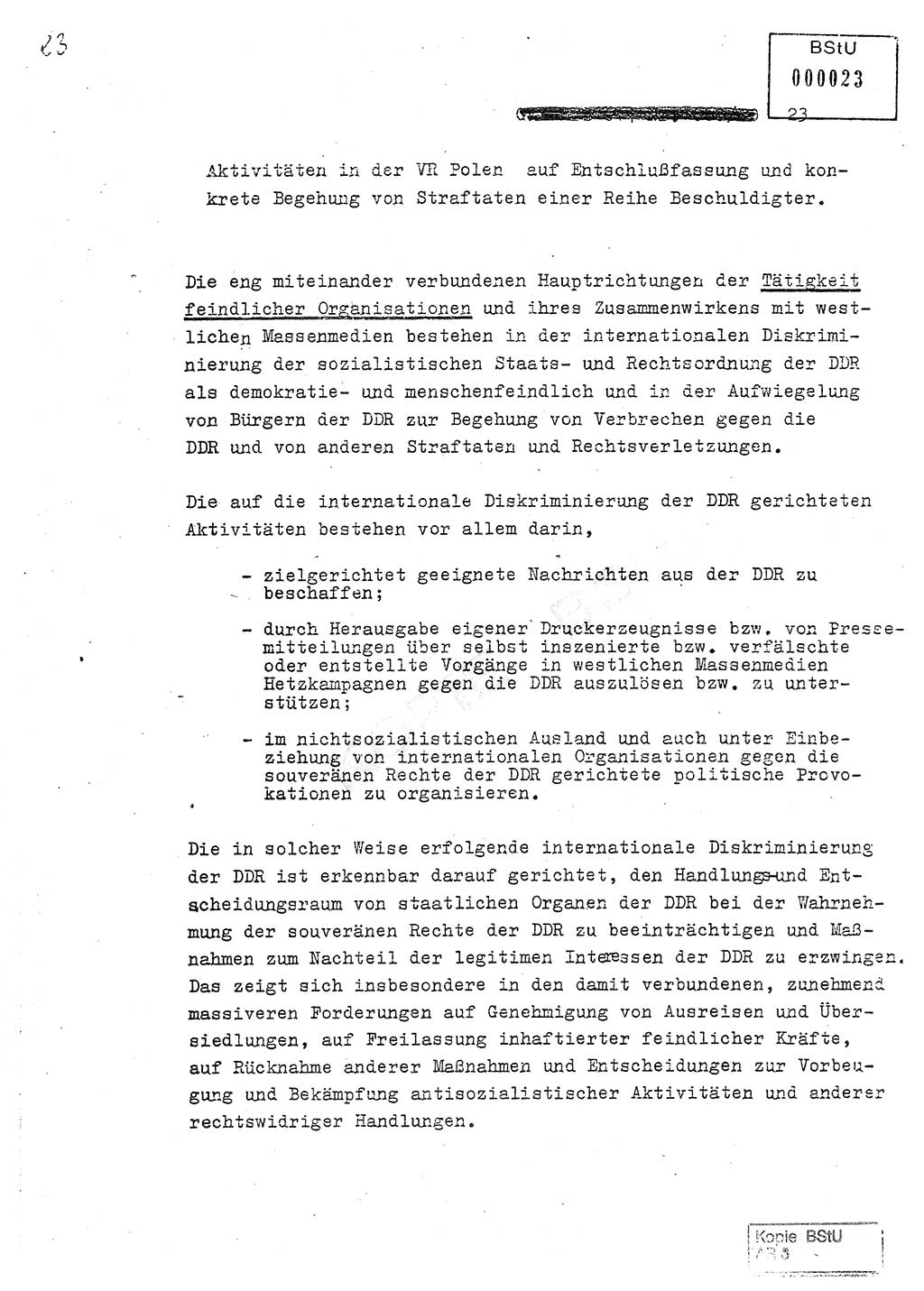 Jahresbericht der Hauptabteilung (HA) Ⅸ 1980, Analyse über die Entwicklung und die Wirksamkeit der politisch-operativen Arbeit der Linie Ⅸ in der Zeit vom 1. Januar 1980 bis 30. September 1980, Ministerium für Staatssicherheit (MfS) der Deutschen Demokratischen Republik (DDR), Hauptabteilung Ⅸ, Geheime Verschlußsache (GVS) 014-660/80, Berlin 1980, Seite 23 (Anal. MfS DDR HA Ⅸ GVS 014-660/80 1980, S. 23)