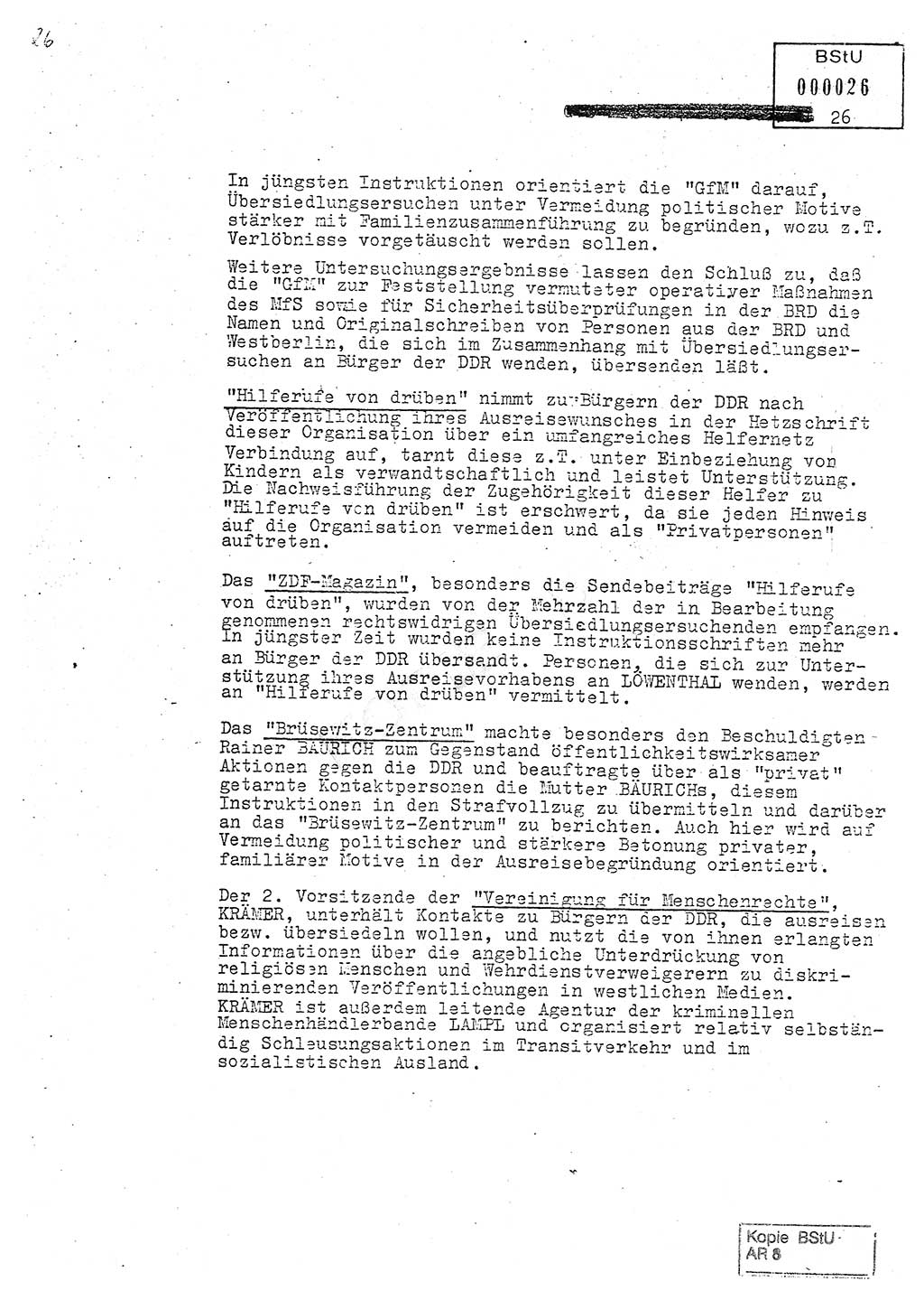 Jahresbericht der Hauptabteilung (HA) Ⅸ 1980, Analyse über die Entwicklung und die Wirksamkeit der politisch-operativen Arbeit der Linie Ⅸ in der Zeit vom 1. Januar 1980 bis 30. September 1980, Ministerium für Staatssicherheit (MfS) der Deutschen Demokratischen Republik (DDR), Hauptabteilung Ⅸ, Geheime Verschlußsache (GVS) 014-660/80, Berlin 1980, Seite 26 (Anal. MfS DDR HA Ⅸ GVS 014-660/80 1980, S. 26)