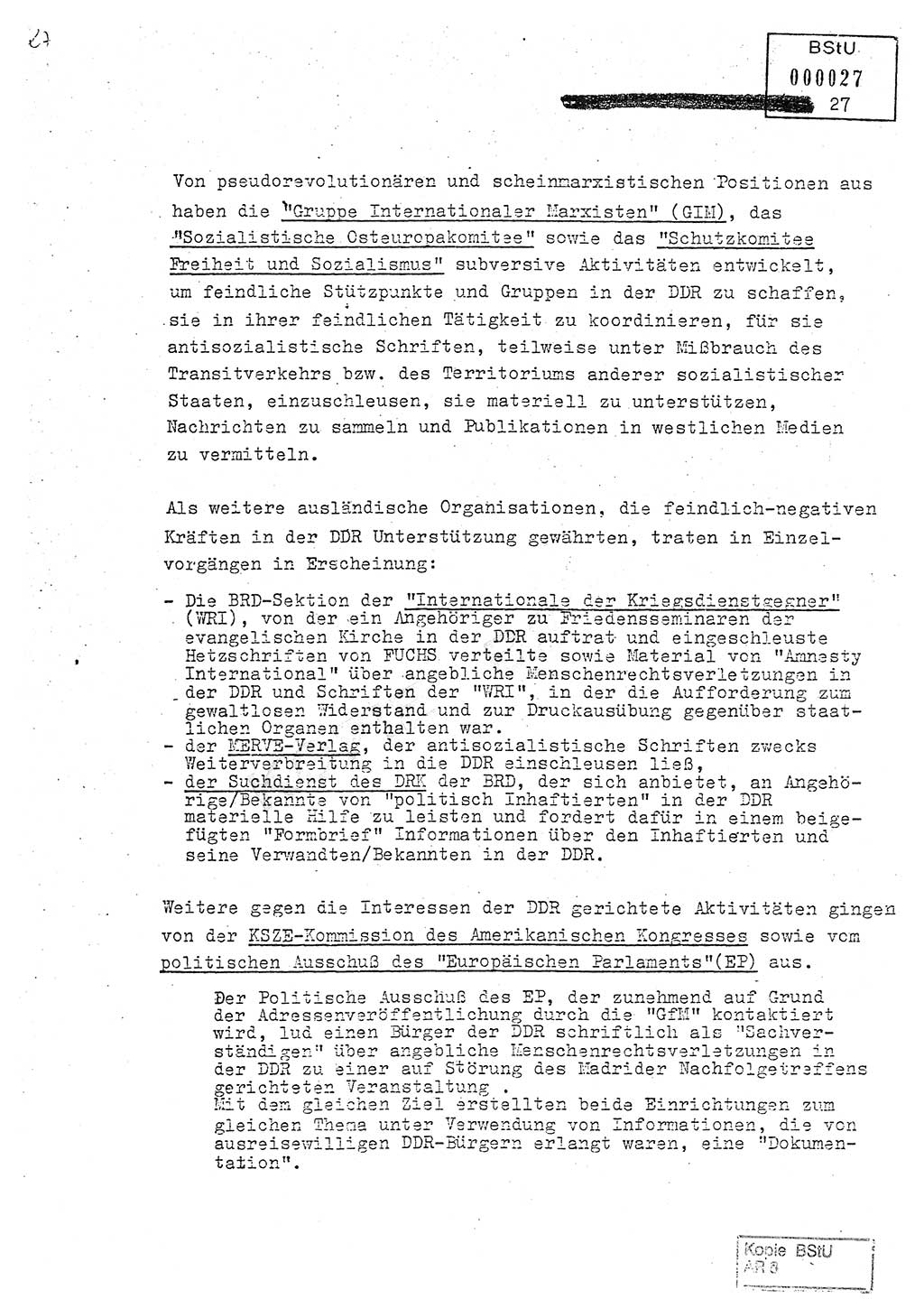 Jahresbericht der Hauptabteilung (HA) Ⅸ 1980, Analyse über die Entwicklung und die Wirksamkeit der politisch-operativen Arbeit der Linie Ⅸ in der Zeit vom 1. Januar 1980 bis 30. September 1980, Ministerium für Staatssicherheit (MfS) der Deutschen Demokratischen Republik (DDR), Hauptabteilung Ⅸ, Geheime Verschlußsache (GVS) 014-660/80, Berlin 1980, Seite 27 (Anal. MfS DDR HA Ⅸ GVS 014-660/80 1980, S. 27)