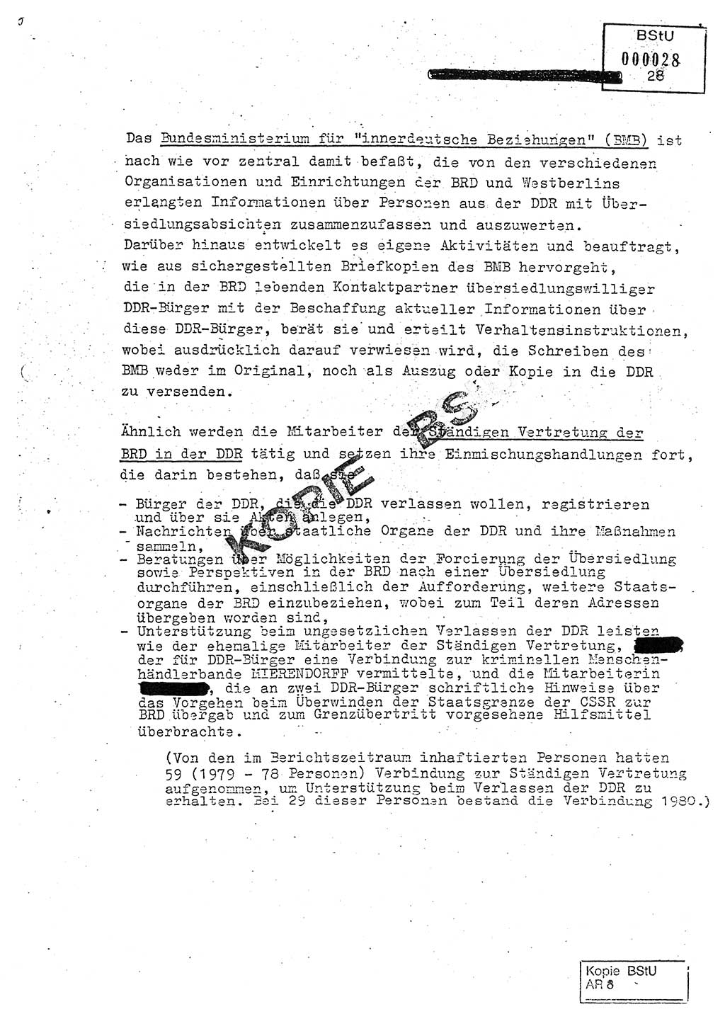 Jahresbericht der Hauptabteilung (HA) Ⅸ 1980, Analyse über die Entwicklung und die Wirksamkeit der politisch-operativen Arbeit der Linie Ⅸ in der Zeit vom 1. Januar 1980 bis 30. September 1980, Ministerium für Staatssicherheit (MfS) der Deutschen Demokratischen Republik (DDR), Hauptabteilung Ⅸ, Geheime Verschlußsache (GVS) 014-660/80, Berlin 1980, Seite 28 (Anal. MfS DDR HA Ⅸ GVS 014-660/80 1980, S. 28)