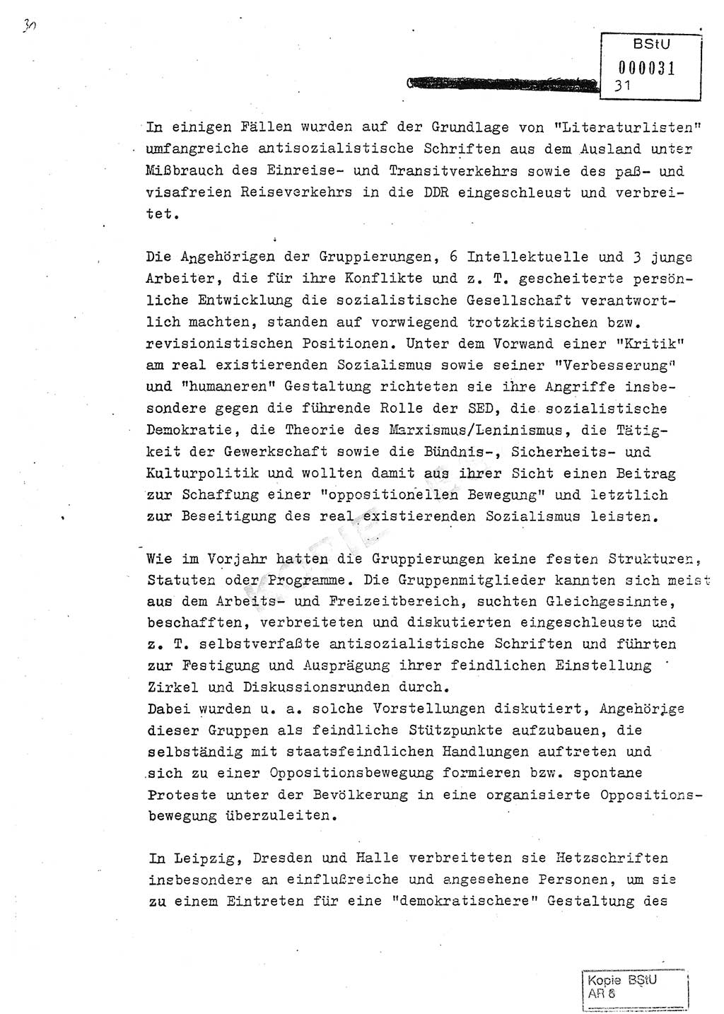 Jahresbericht der Hauptabteilung (HA) Ⅸ 1980, Analyse über die Entwicklung und die Wirksamkeit der politisch-operativen Arbeit der Linie Ⅸ in der Zeit vom 1. Januar 1980 bis 30. September 1980, Ministerium für Staatssicherheit (MfS) der Deutschen Demokratischen Republik (DDR), Hauptabteilung Ⅸ, Geheime Verschlußsache (GVS) 014-660/80, Berlin 1980, Seite 31 (Anal. MfS DDR HA Ⅸ GVS 014-660/80 1980, S. 31)