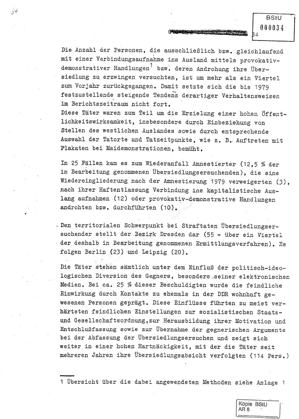 Jahresbericht der Hauptabteilung (HA) Ⅸ 1980, Analyse über die Entwicklung und die Wirksamkeit der politisch-operativen Arbeit der Linie Ⅸ in der Zeit vom 1. Januar 1980 bis 30. September 1980, Ministerium für Staatssicherheit (MfS) der Deutschen Demokratischen Republik (DDR), Hauptabteilung Ⅸ, Geheime Verschlußsache (GVS) 014-660/80, Berlin 1980, Seite 34 (Anal. MfS DDR HA Ⅸ GVS 014-660/80 1980, S. 34)