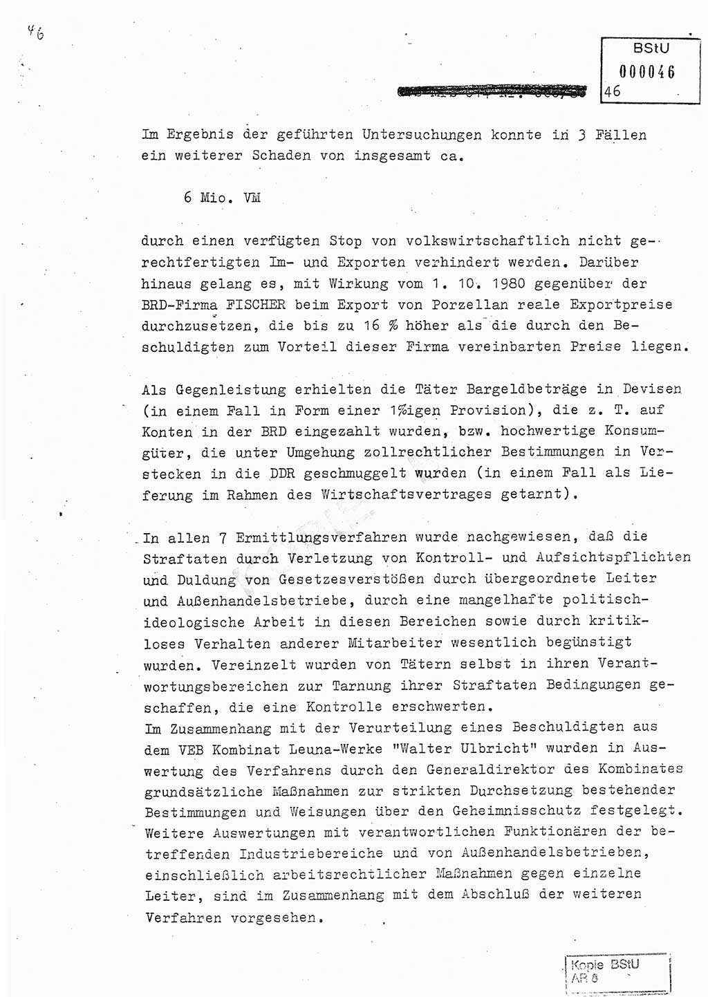 Jahresbericht der Hauptabteilung (HA) Ⅸ 1980, Analyse über die Entwicklung und die Wirksamkeit der politisch-operativen Arbeit der Linie Ⅸ in der Zeit vom 1. Januar 1980 bis 30. September 1980, Ministerium für Staatssicherheit (MfS) der Deutschen Demokratischen Republik (DDR), Hauptabteilung Ⅸ, Geheime Verschlußsache (GVS) 014-660/80, Berlin 1980, Seite 46 (Anal. MfS DDR HA Ⅸ GVS 014-660/80 1980, S. 46)