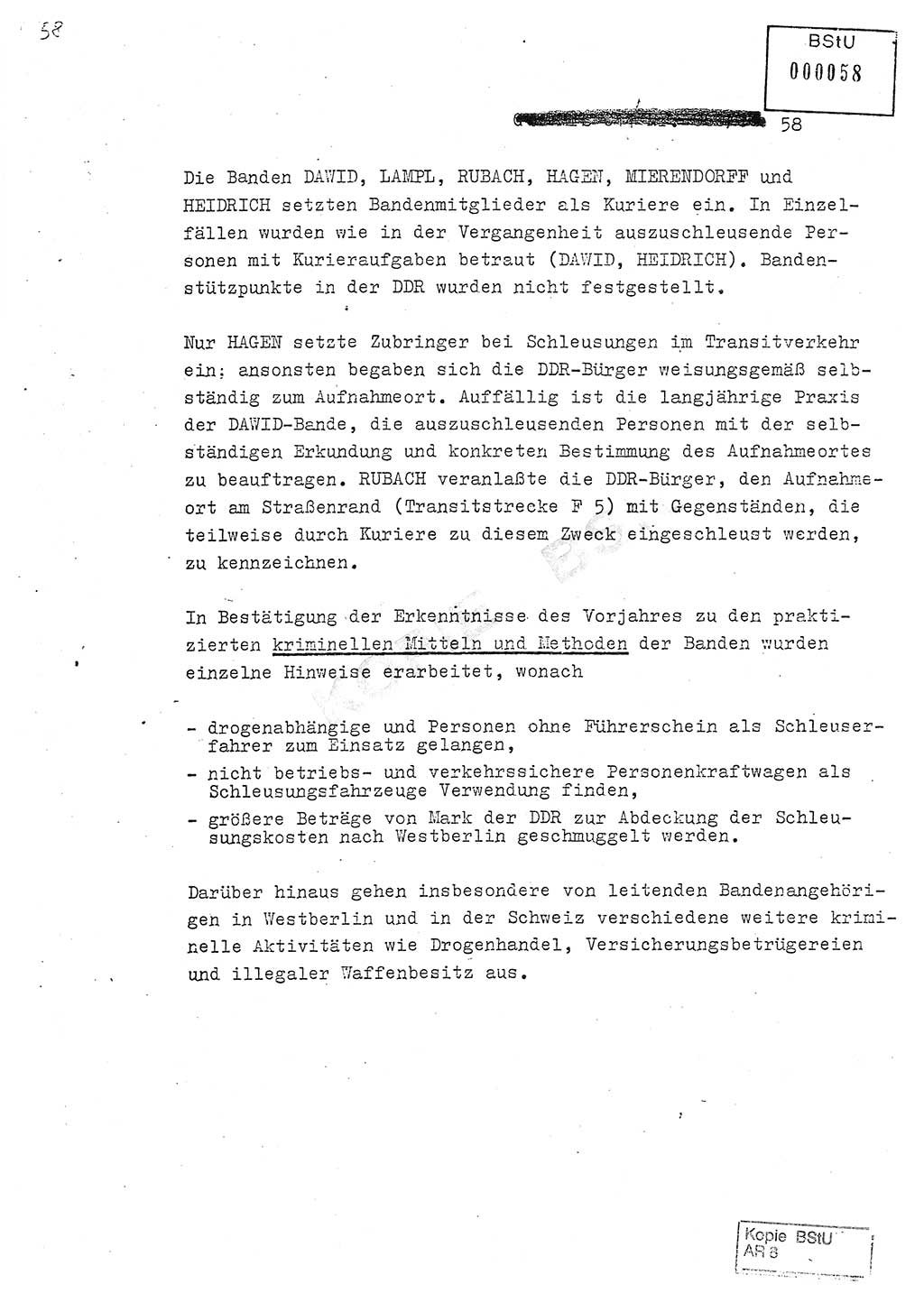 Jahresbericht der Hauptabteilung (HA) Ⅸ 1980, Analyse über die Entwicklung und die Wirksamkeit der politisch-operativen Arbeit der Linie Ⅸ in der Zeit vom 1. Januar 1980 bis 30. September 1980, Ministerium für Staatssicherheit (MfS) der Deutschen Demokratischen Republik (DDR), Hauptabteilung Ⅸ, Geheime Verschlußsache (GVS) 014-660/80, Berlin 1980, Seite 58 (Anal. MfS DDR HA Ⅸ GVS 014-660/80 1980, S. 58)