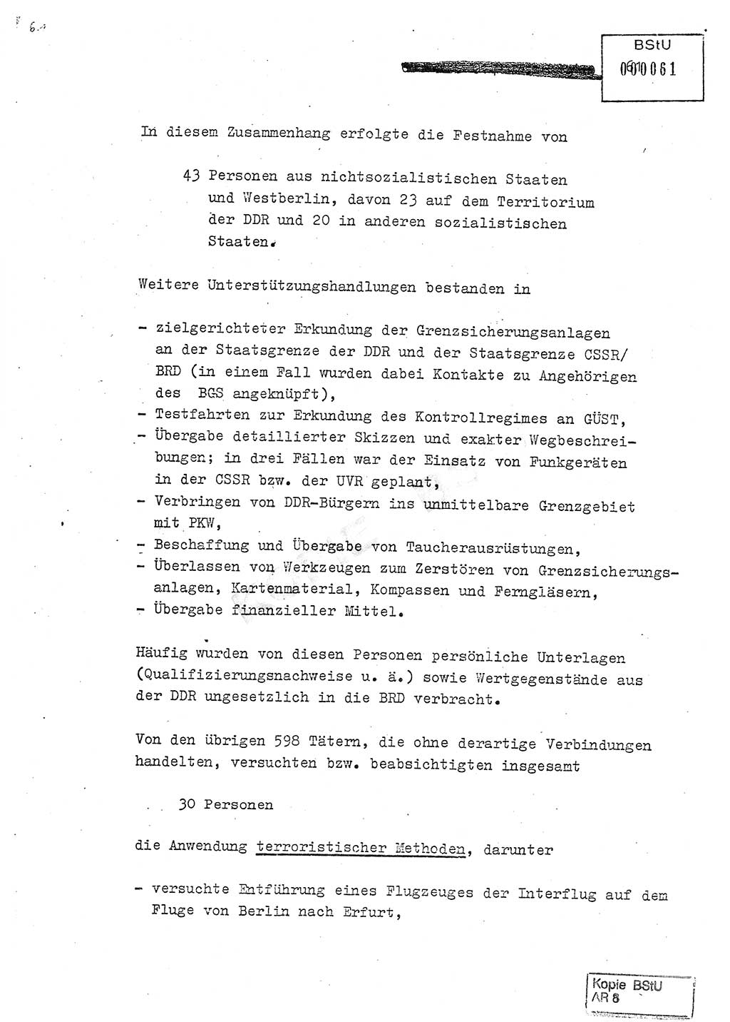 Jahresbericht der Hauptabteilung (HA) Ⅸ 1980, Analyse über die Entwicklung und die Wirksamkeit der politisch-operativen Arbeit der Linie Ⅸ in der Zeit vom 1. Januar 1980 bis 30. September 1980, Ministerium für Staatssicherheit (MfS) der Deutschen Demokratischen Republik (DDR), Hauptabteilung Ⅸ, Geheime Verschlußsache (GVS) 014-660/80, Berlin 1980, Seite 61 (Anal. MfS DDR HA Ⅸ GVS 014-660/80 1980, S. 61)