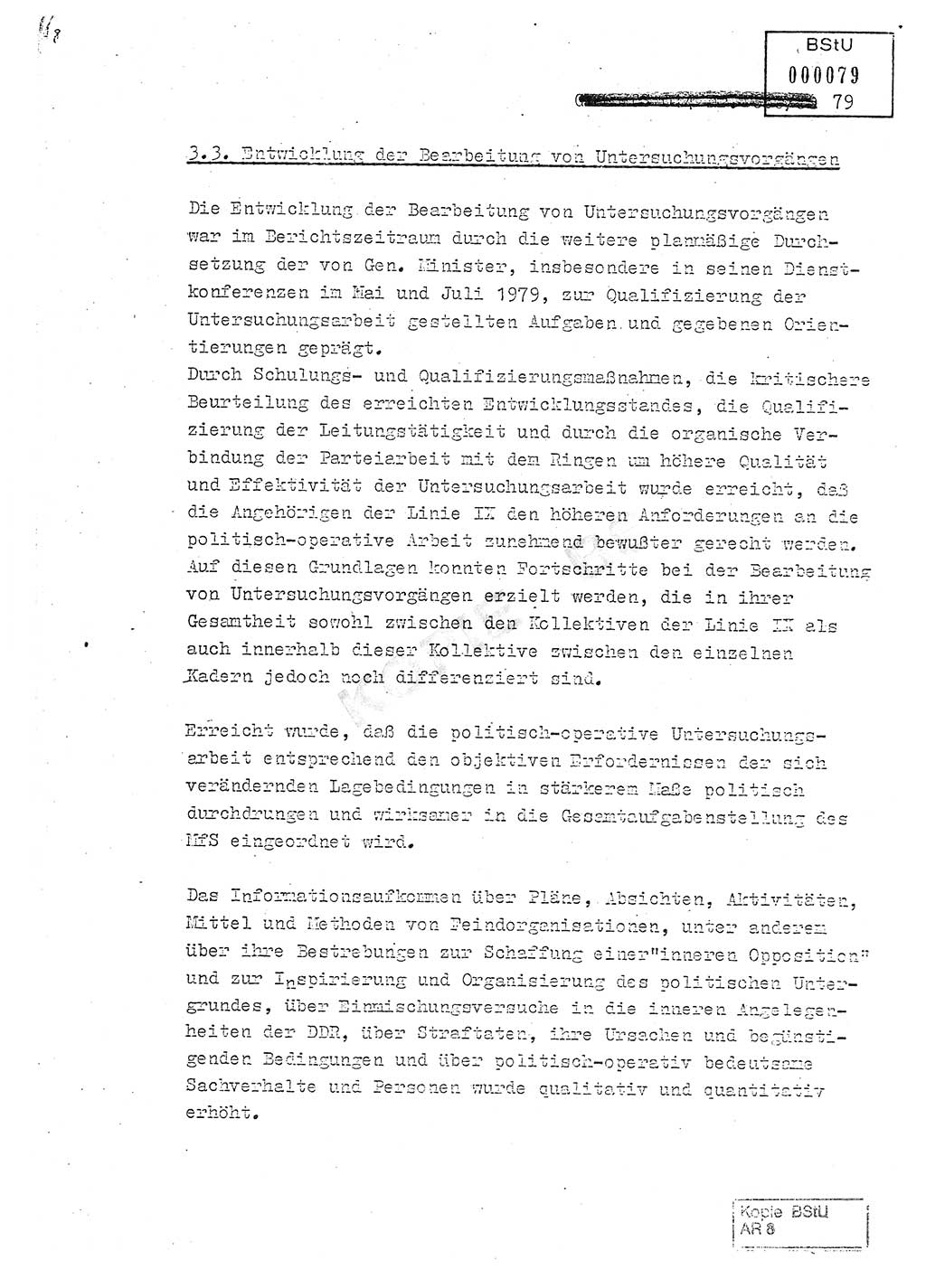 Jahresbericht der Hauptabteilung (HA) Ⅸ 1980, Analyse über die Entwicklung und die Wirksamkeit der politisch-operativen Arbeit der Linie Ⅸ in der Zeit vom 1. Januar 1980 bis 30. September 1980, Ministerium für Staatssicherheit (MfS) der Deutschen Demokratischen Republik (DDR), Hauptabteilung Ⅸ, Geheime Verschlußsache (GVS) 014-660/80, Berlin 1980, Seite 79 (Anal. MfS DDR HA Ⅸ GVS 014-660/80 1980, S. 79)