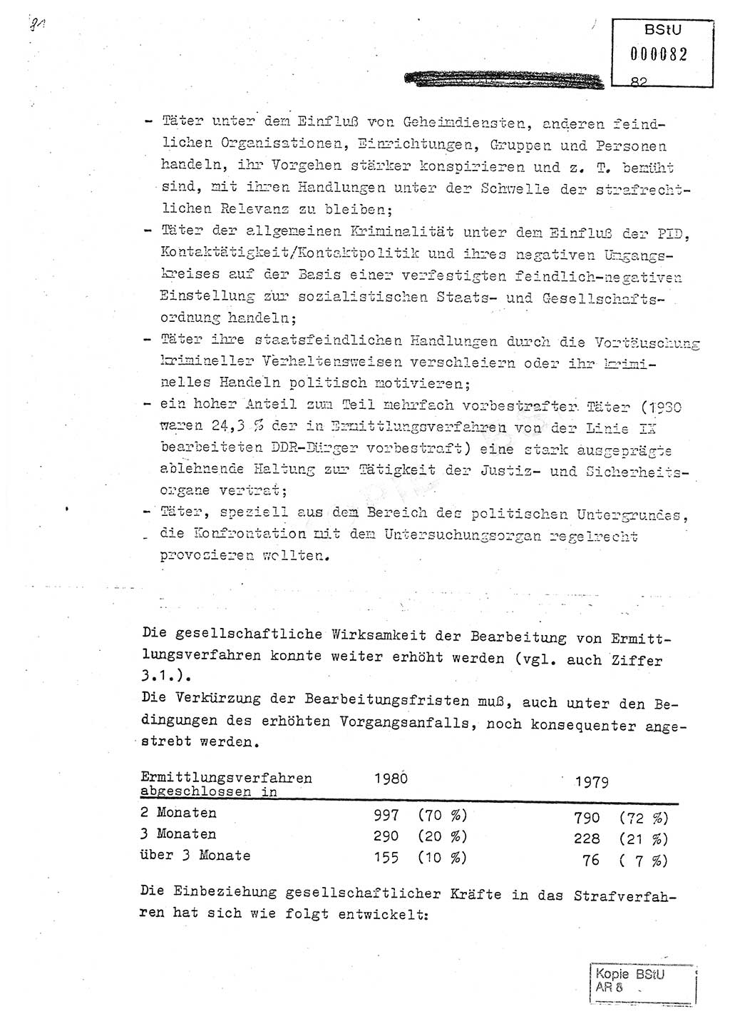 Jahresbericht der Hauptabteilung (HA) Ⅸ 1980, Analyse über die Entwicklung und die Wirksamkeit der politisch-operativen Arbeit der Linie Ⅸ in der Zeit vom 1. Januar 1980 bis 30. September 1980, Ministerium für Staatssicherheit (MfS) der Deutschen Demokratischen Republik (DDR), Hauptabteilung Ⅸ, Geheime Verschlußsache (GVS) 014-660/80, Berlin 1980, Seite 82 (Anal. MfS DDR HA Ⅸ GVS 014-660/80 1980, S. 82)