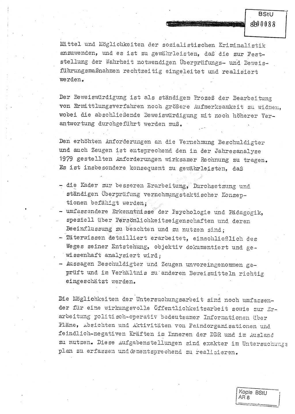 Jahresbericht der Hauptabteilung (HA) Ⅸ 1980, Analyse über die Entwicklung und die Wirksamkeit der politisch-operativen Arbeit der Linie Ⅸ in der Zeit vom 1. Januar 1980 bis 30. September 1980, Ministerium für Staatssicherheit (MfS) der Deutschen Demokratischen Republik (DDR), Hauptabteilung Ⅸ, Geheime Verschlußsache (GVS) 014-660/80, Berlin 1980, Seite 88 (Anal. MfS DDR HA Ⅸ GVS 014-660/80 1980, S. 88)