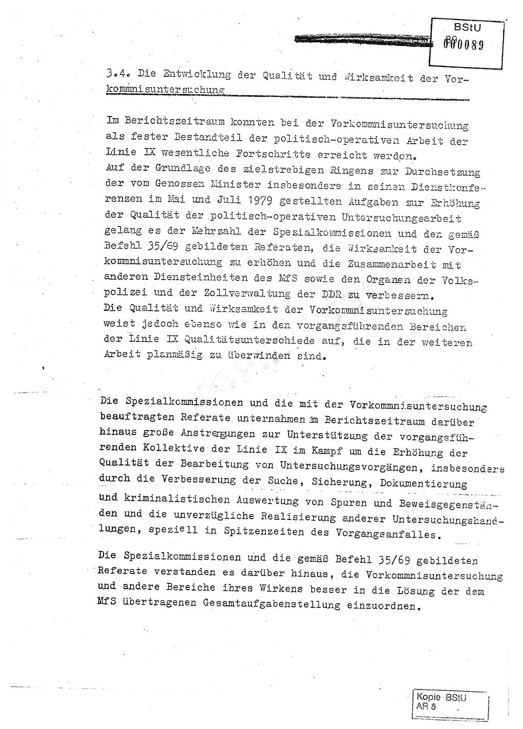 Jahresbericht der Hauptabteilung (HA) Ⅸ 1980, Analyse über die Entwicklung und die Wirksamkeit der politisch-operativen Arbeit der Linie Ⅸ in der Zeit vom 1. Januar 1980 bis 30. September 1980, Ministerium für Staatssicherheit (MfS) der Deutschen Demokratischen Republik (DDR), Hauptabteilung Ⅸ, Geheime Verschlußsache (GVS) 014-660/80, Berlin 1980, Seite 89 (Anal. MfS DDR HA Ⅸ GVS 014-660/80 1980, S. 89)