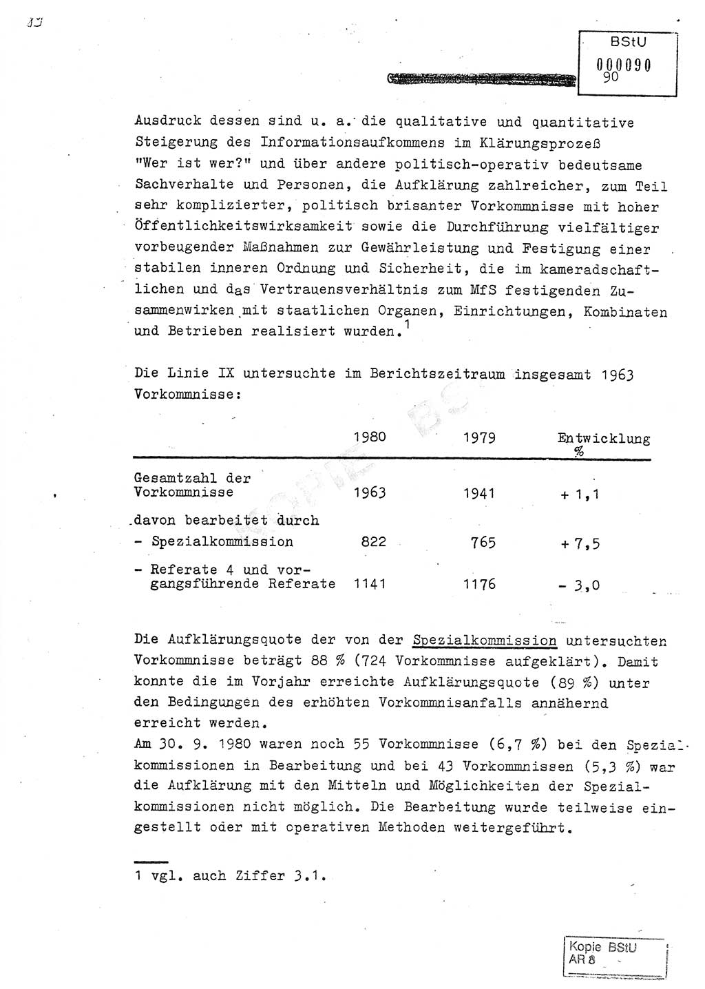 Jahresbericht der Hauptabteilung (HA) Ⅸ 1980, Analyse über die Entwicklung und die Wirksamkeit der politisch-operativen Arbeit der Linie Ⅸ in der Zeit vom 1. Januar 1980 bis 30. September 1980, Ministerium für Staatssicherheit (MfS) der Deutschen Demokratischen Republik (DDR), Hauptabteilung Ⅸ, Geheime Verschlußsache (GVS) 014-660/80, Berlin 1980, Seite 90 (Anal. MfS DDR HA Ⅸ GVS 014-660/80 1980, S. 90)