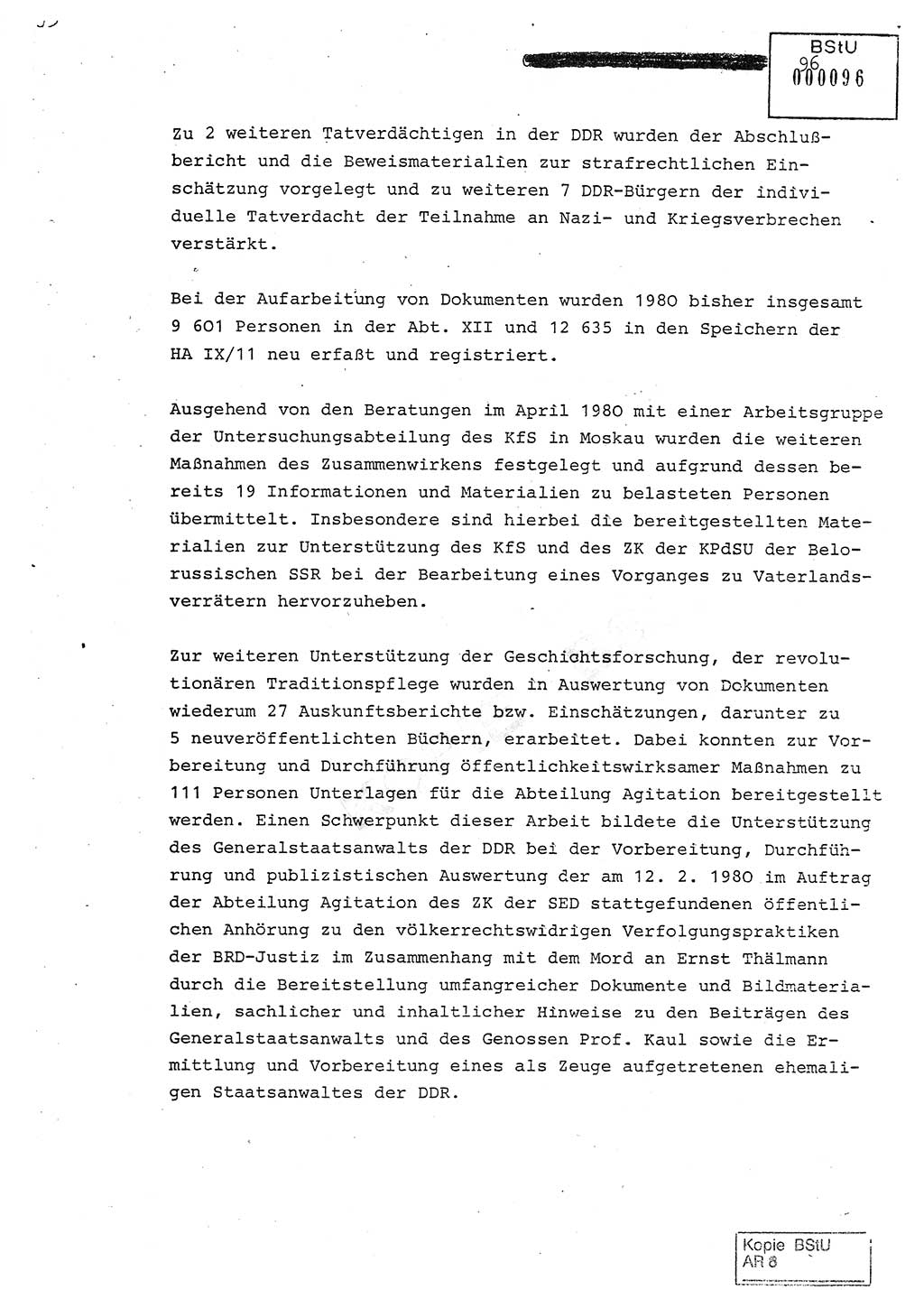 Jahresbericht der Hauptabteilung (HA) Ⅸ 1980, Analyse über die Entwicklung und die Wirksamkeit der politisch-operativen Arbeit der Linie Ⅸ in der Zeit vom 1. Januar 1980 bis 30. September 1980, Ministerium für Staatssicherheit (MfS) der Deutschen Demokratischen Republik (DDR), Hauptabteilung Ⅸ, Geheime Verschlußsache (GVS) 014-660/80, Berlin 1980, Seite 96 (Anal. MfS DDR HA Ⅸ GVS 014-660/80 1980, S. 96)